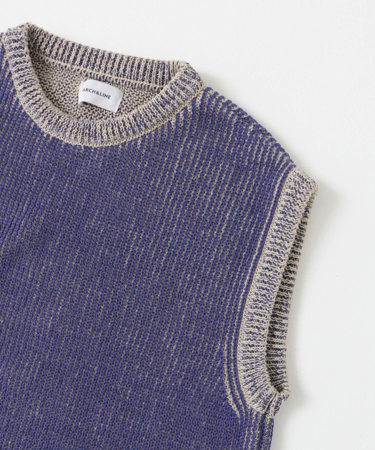 ARCH&LINE　GIMA STRIPE KNIT VEST 65 R.BLUE S