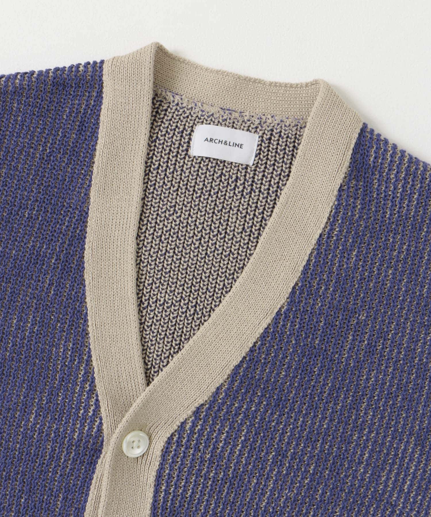 ARCH&LINE　GIMA STRIPE KNIT CARDIGAN 65 R.BLUE S
