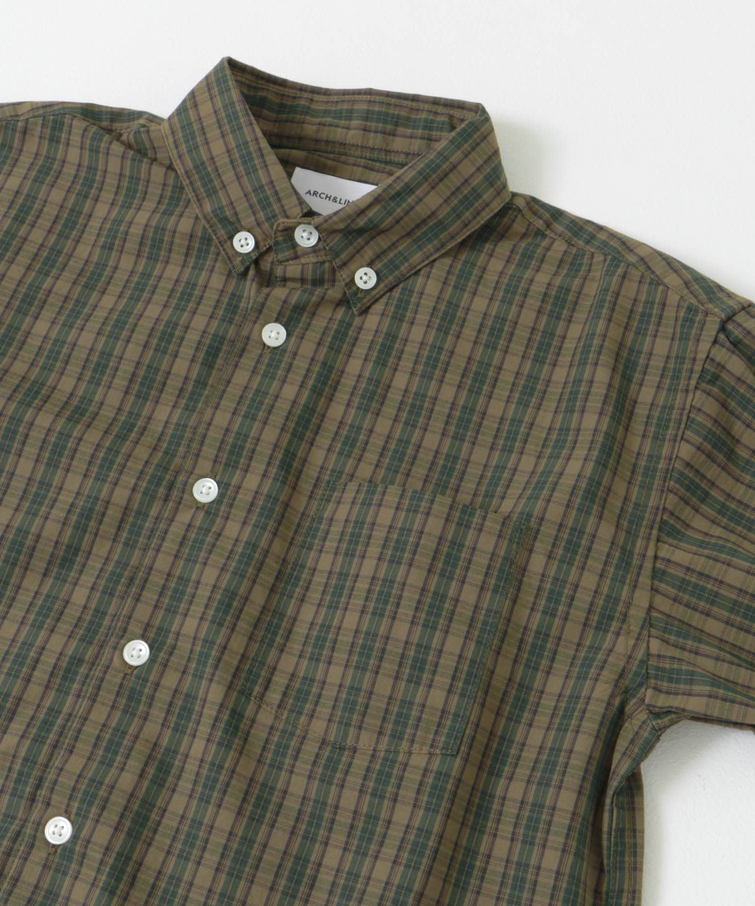 ARCH&LINE　COTTON CHECK BUTTON DOWN SHIRTS 45 BEIGE S