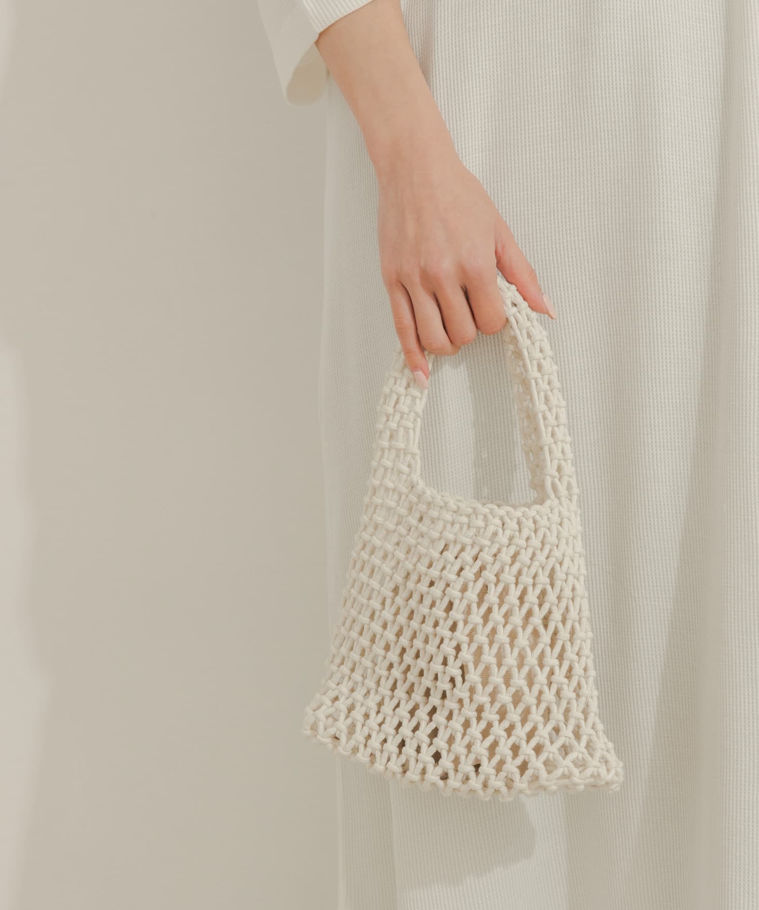 EARTH MADE　COTTON MACRAME MINI TOTE WHITE FREE