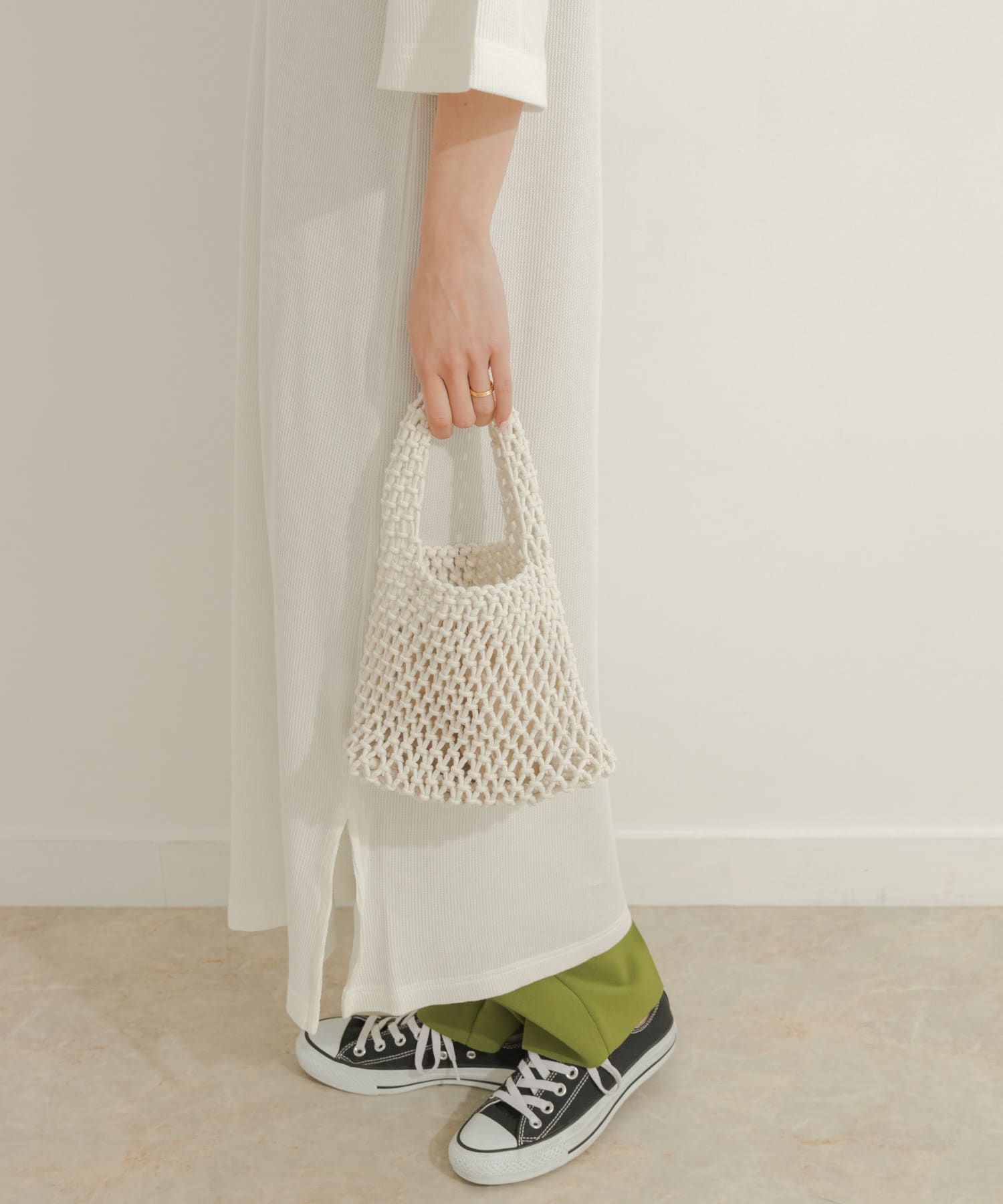 EARTH MADE　COTTON MACRAME MINI TOTE WHITE FREE