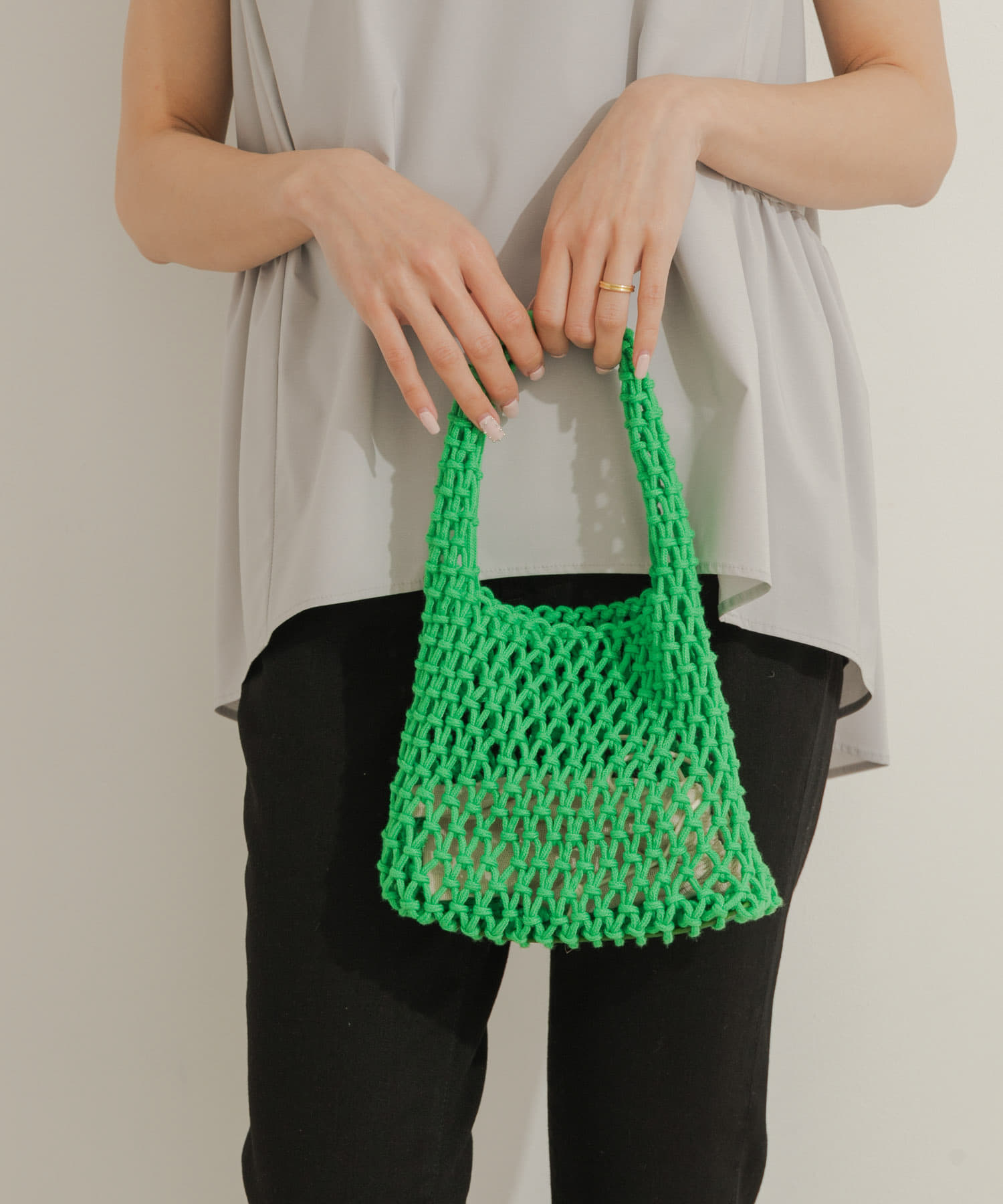 EARTH MADE　COTTON MACRAME MINI TOTE GREEN FREE