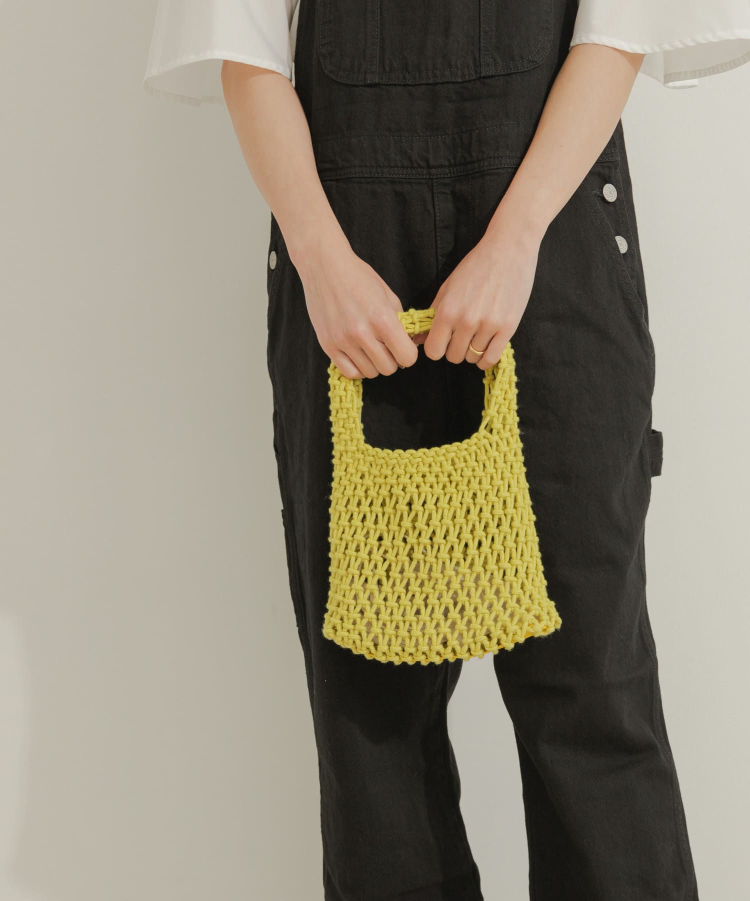 EARTH MADE　COTTON MACRAME MINI TOTE YELLOW FREE