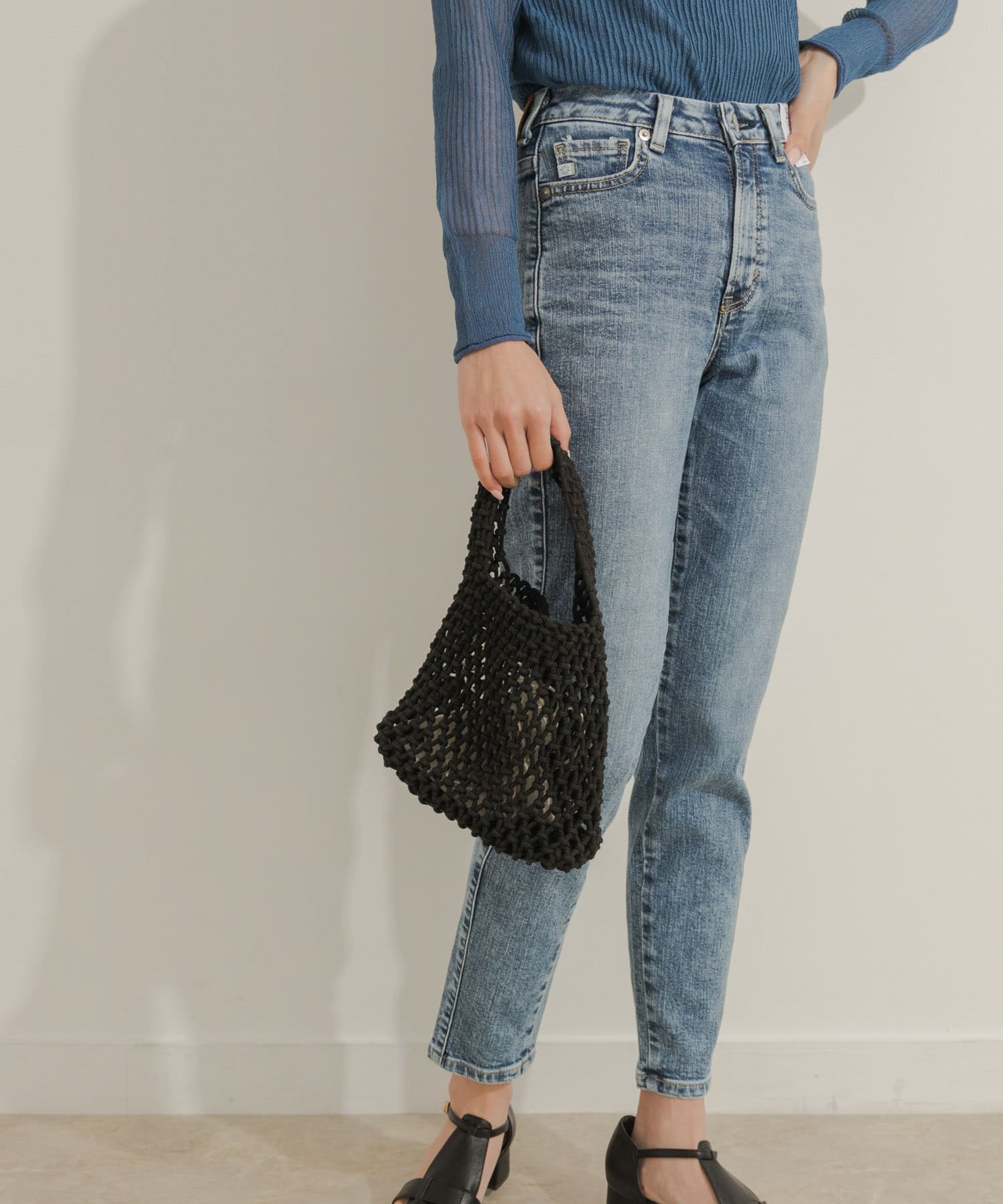 EARTH MADE　COTTON MACRAME MINI TOTE BLACK FREE
