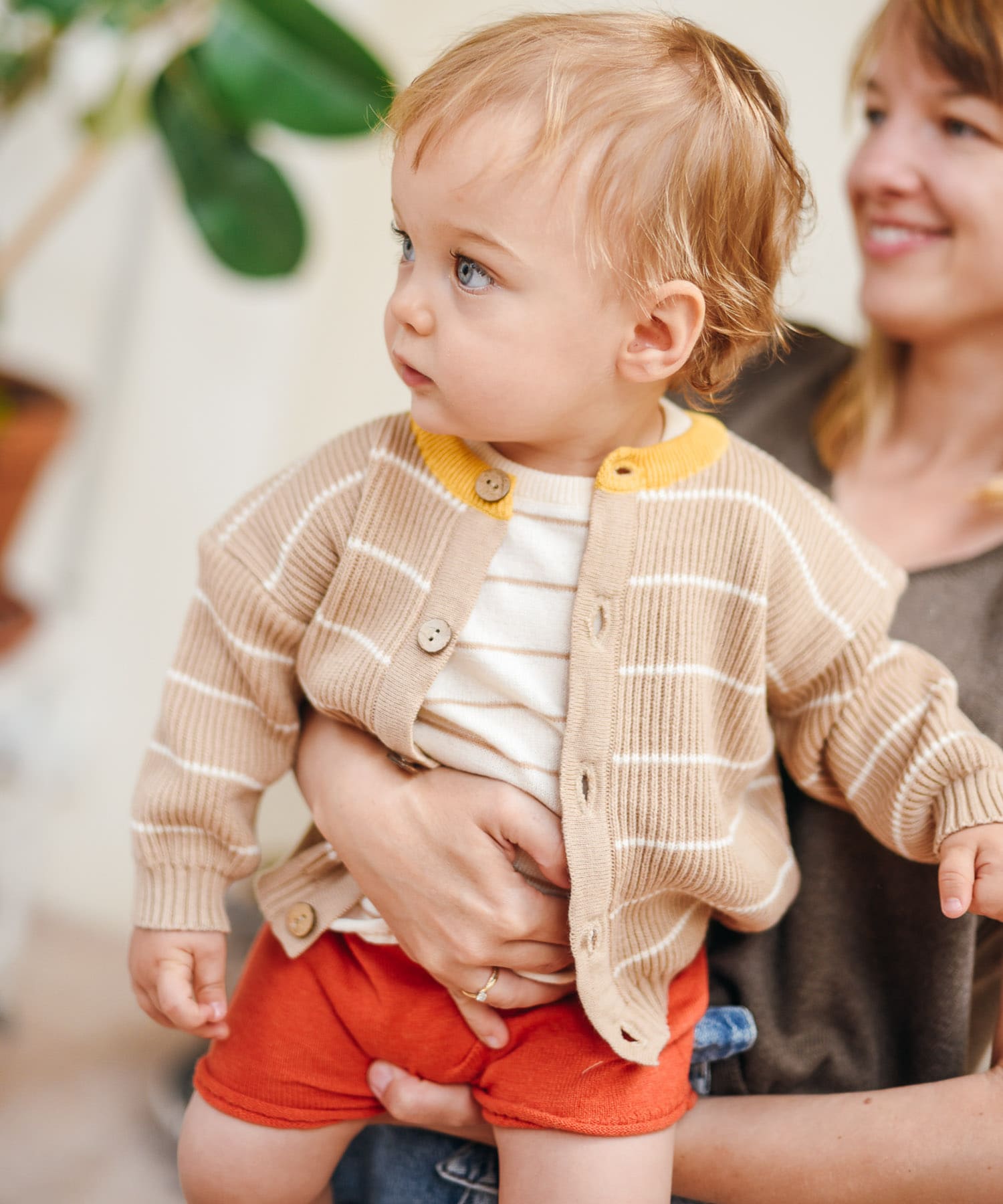 BaYiRi　SUNNY STRIPED CARDIGAN EARTH SAND 12M