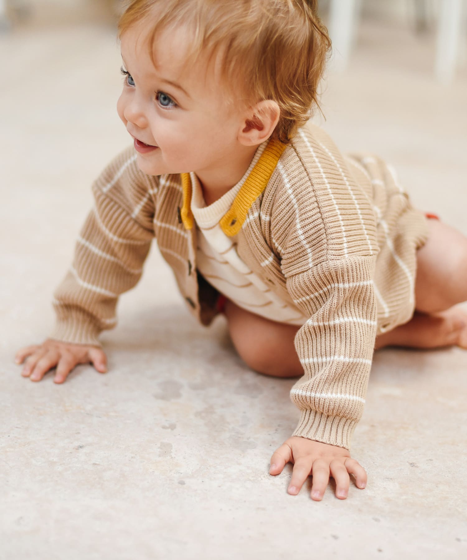 BaYiRi　SUNNY STRIPED CARDIGAN EARTH SAND 12M