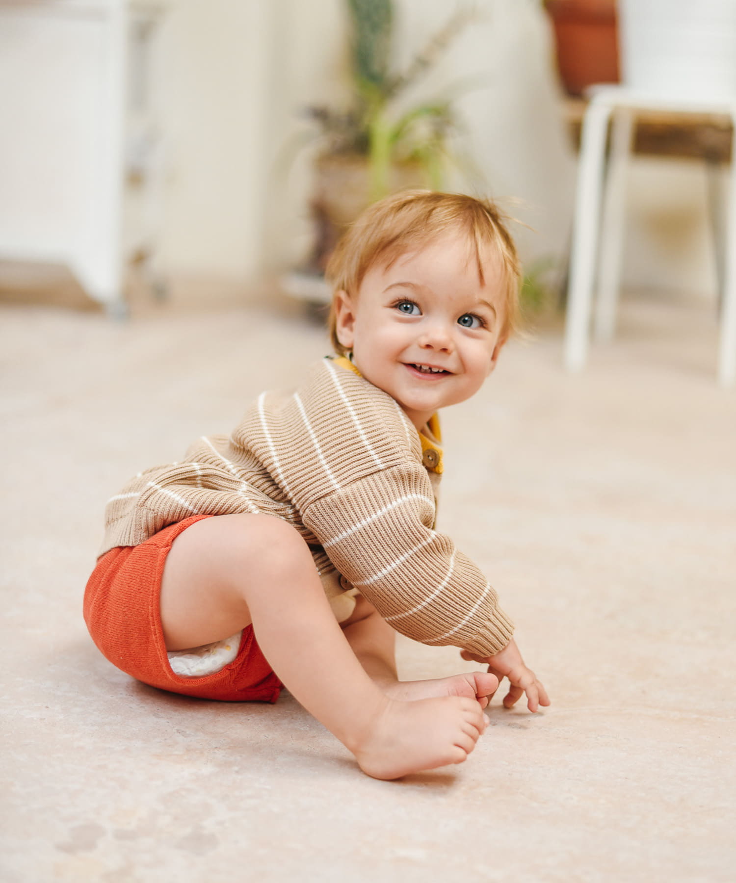 BaYiRi　SUNNY STRIPED CARDIGAN EARTH SAND 12M