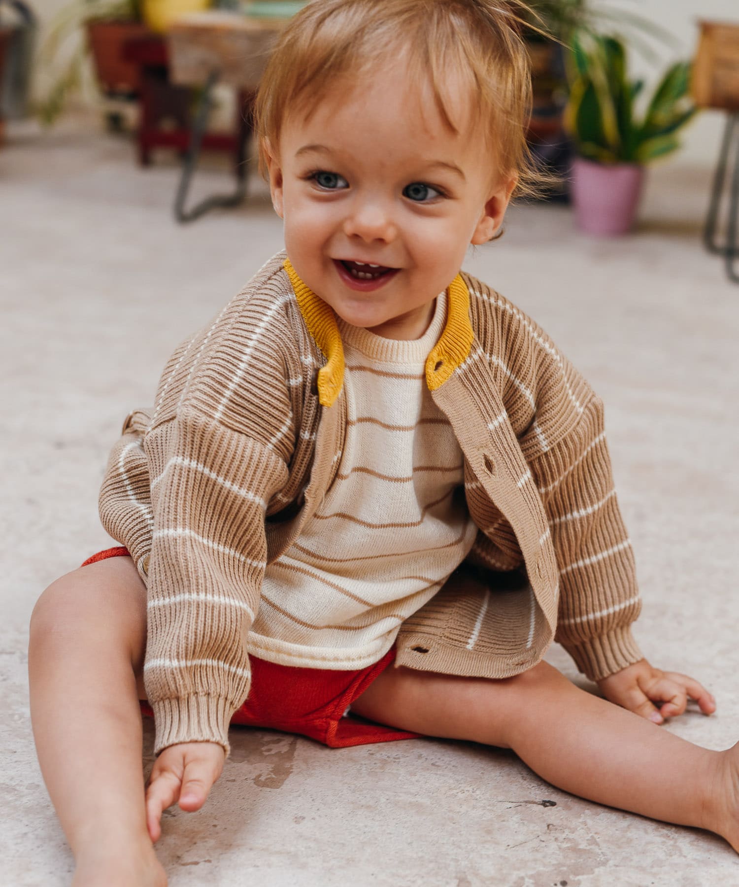 BaYiRi　SUNNY STRIPED CARDIGAN EARTH SAND 12M