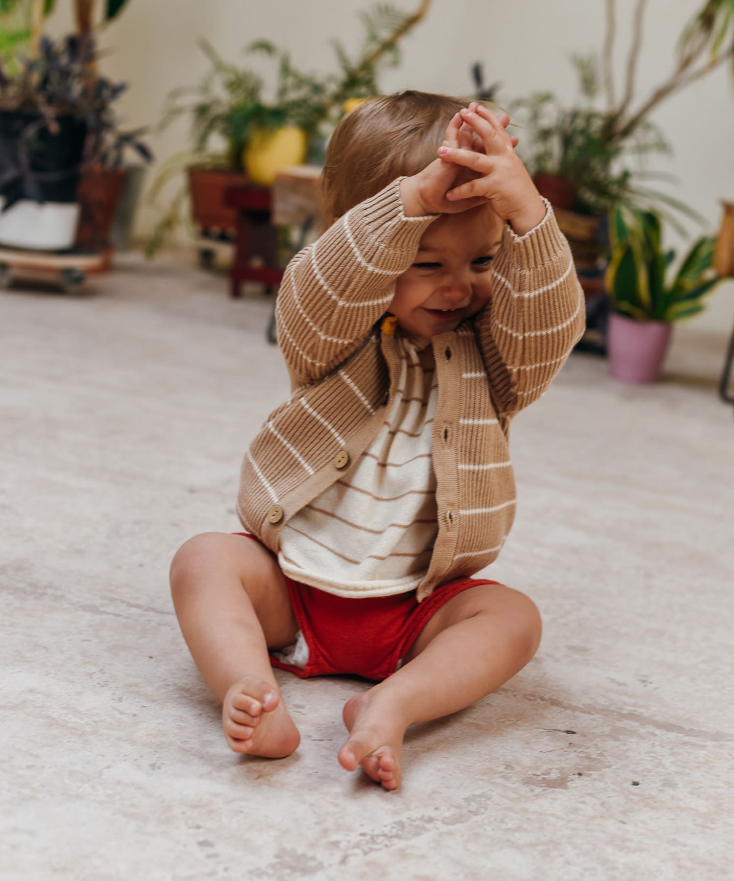BaYiRi　SUNNY STRIPED CARDIGAN EARTH SAND 12M