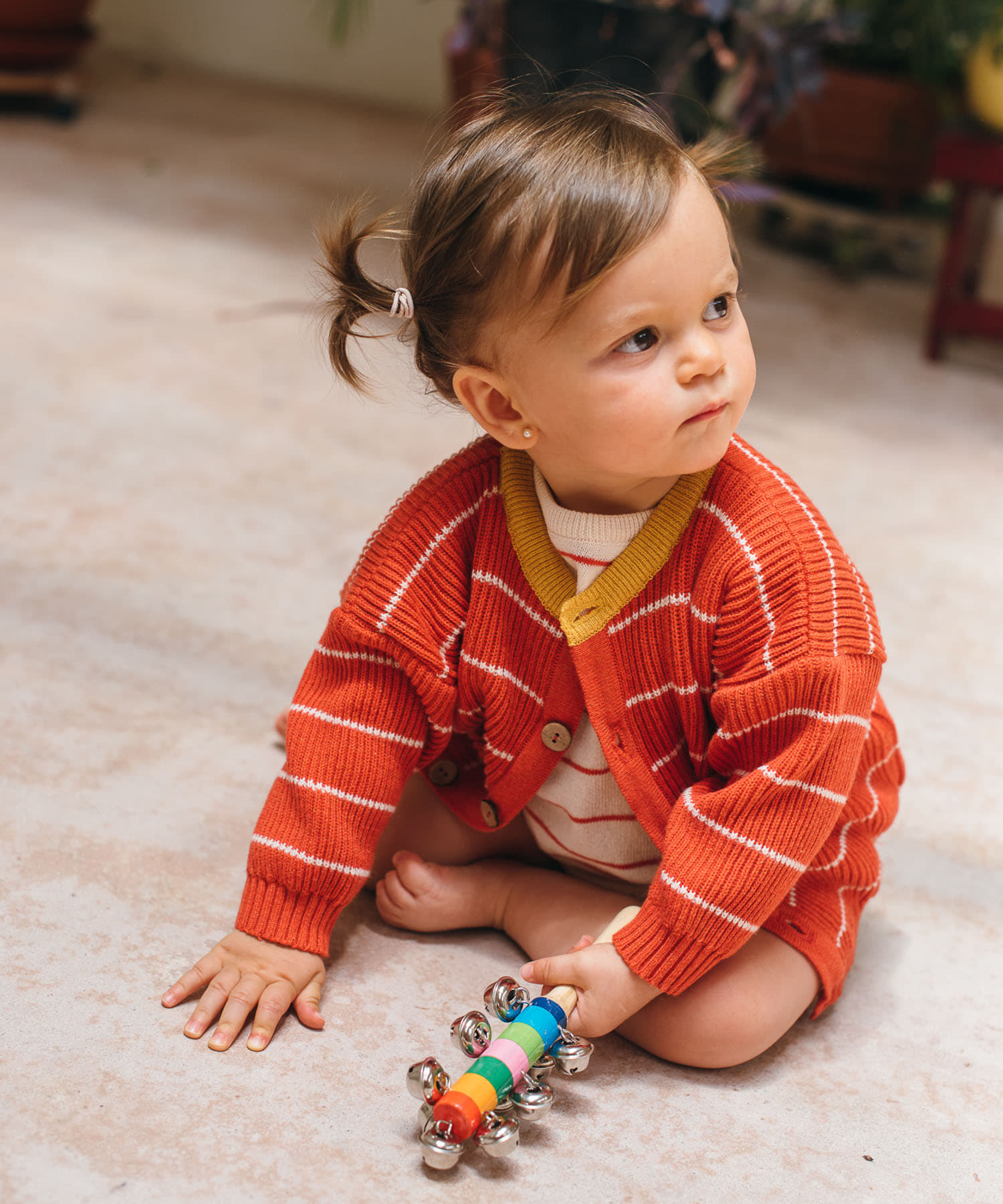 BaYiRi　SUNNY STRIPED CARDIGAN TORTOISERD 12M