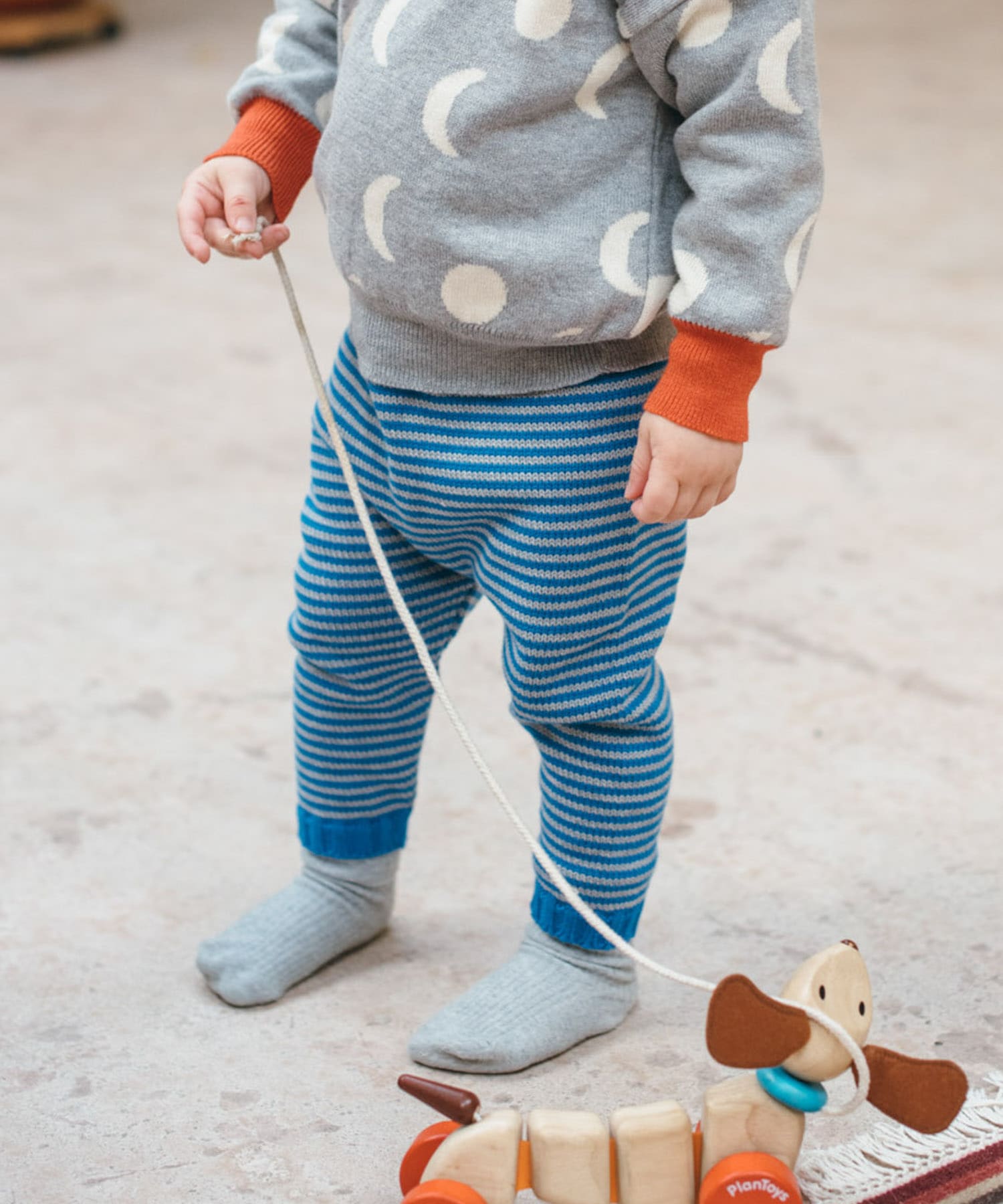 BaYiRi　SNAIL STRIPE PANTS BLUExGRAY 18M