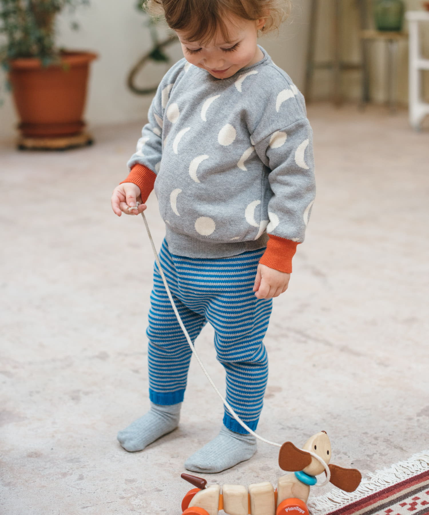BaYiRi　SNAIL STRIPE PANTS BLUExGRAY 18M
