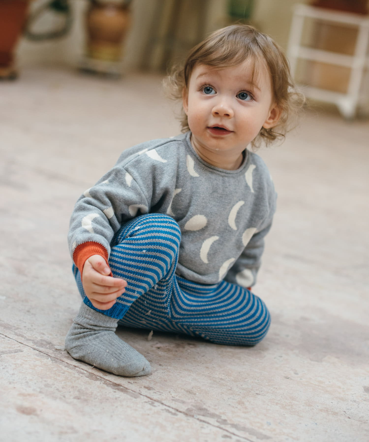 BaYiRi　SNAIL STRIPE PANTS BLUExGRAY 18M