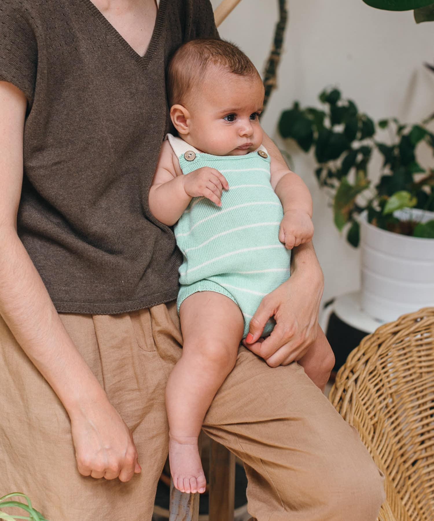 BaYiRi　SUNNY STRIPED ROMPER MOONLT GRN 6M