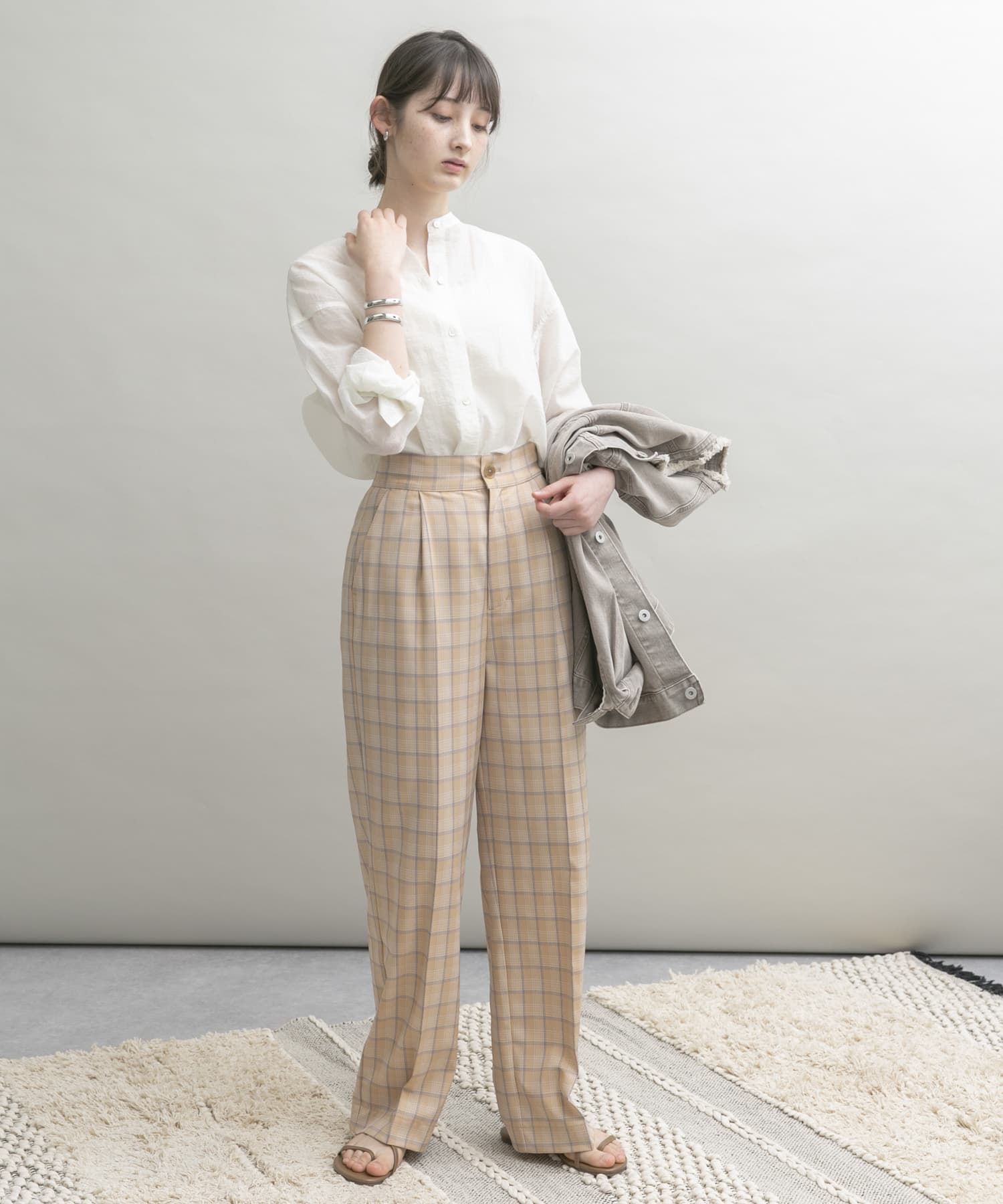 『34サイズ/低身長向けも展開』チェックワイドパンツ BEIGE 34