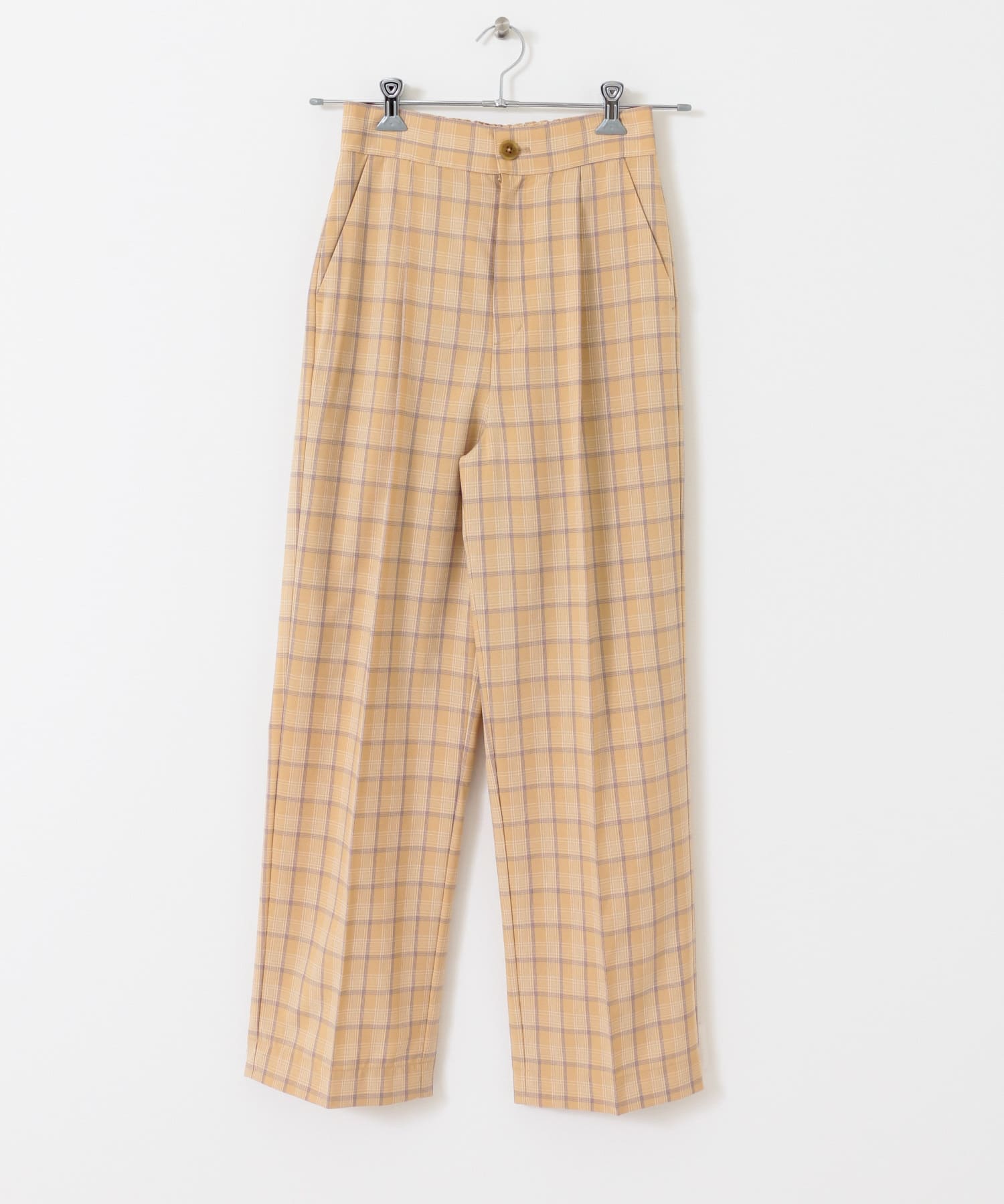 『34サイズ/低身長向けも展開』チェックワイドパンツ BEIGE 34