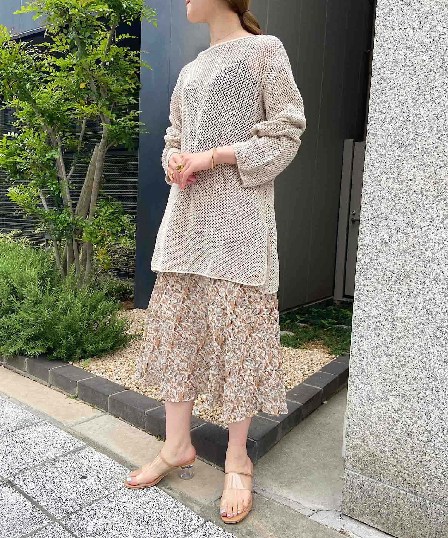 ワッシャーハナガラロングスカート OFF WHITE FREE