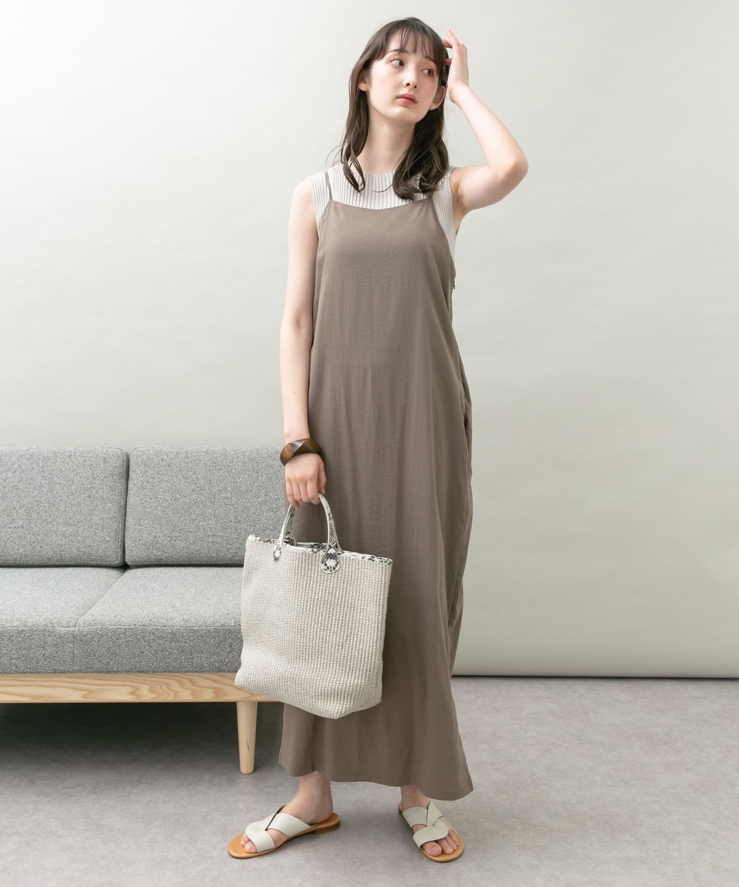 エプロンワンピース BROWN FREE