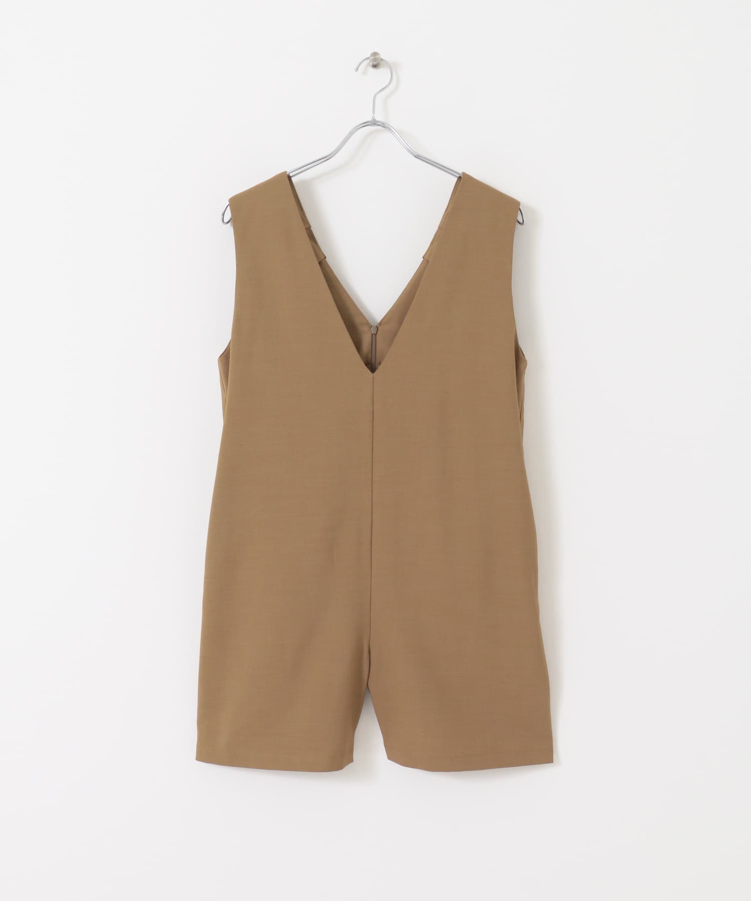 Vネックショートサロペット BROWN FREE