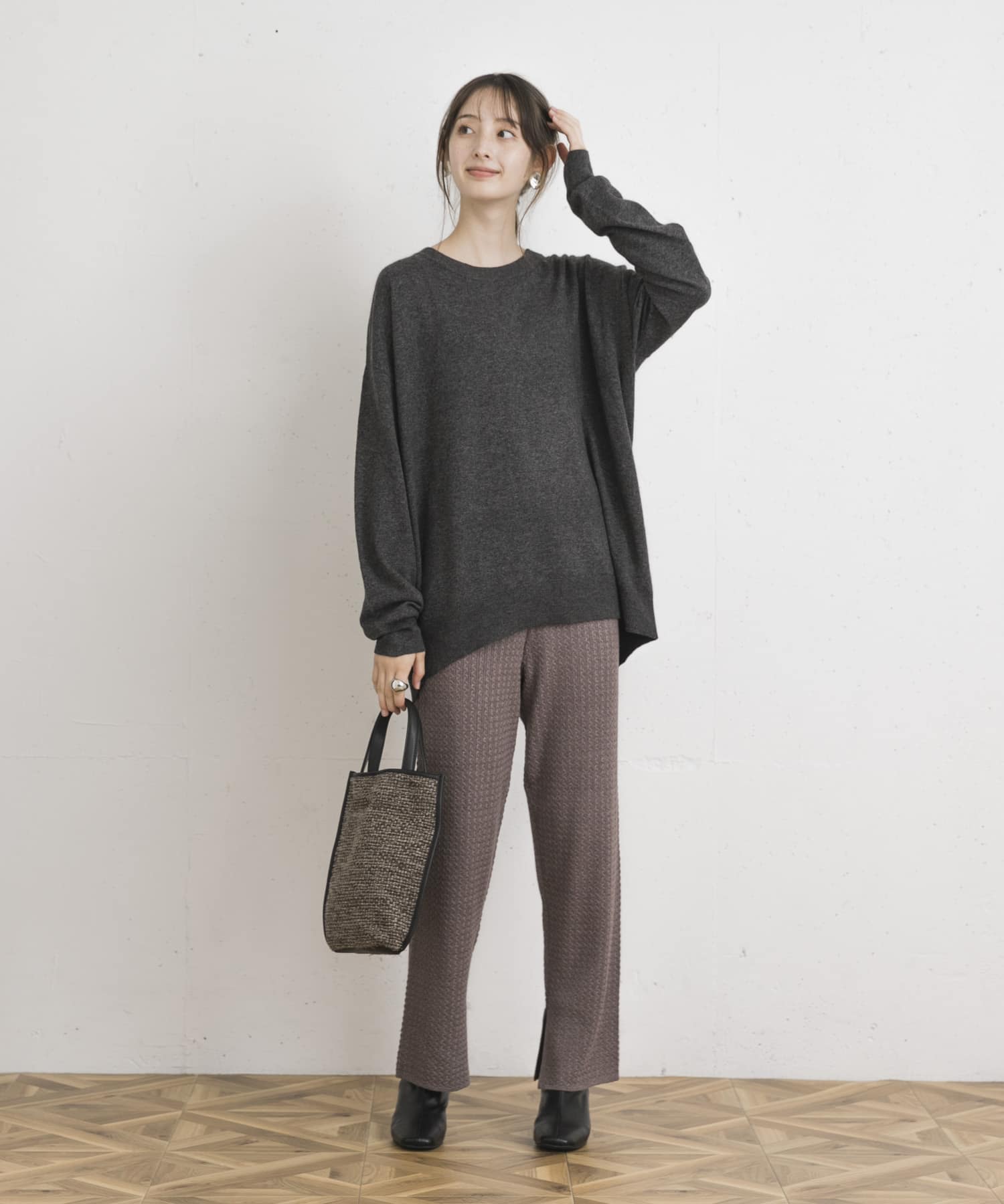 ケーブルニットパンツ CHARCOAL FREE