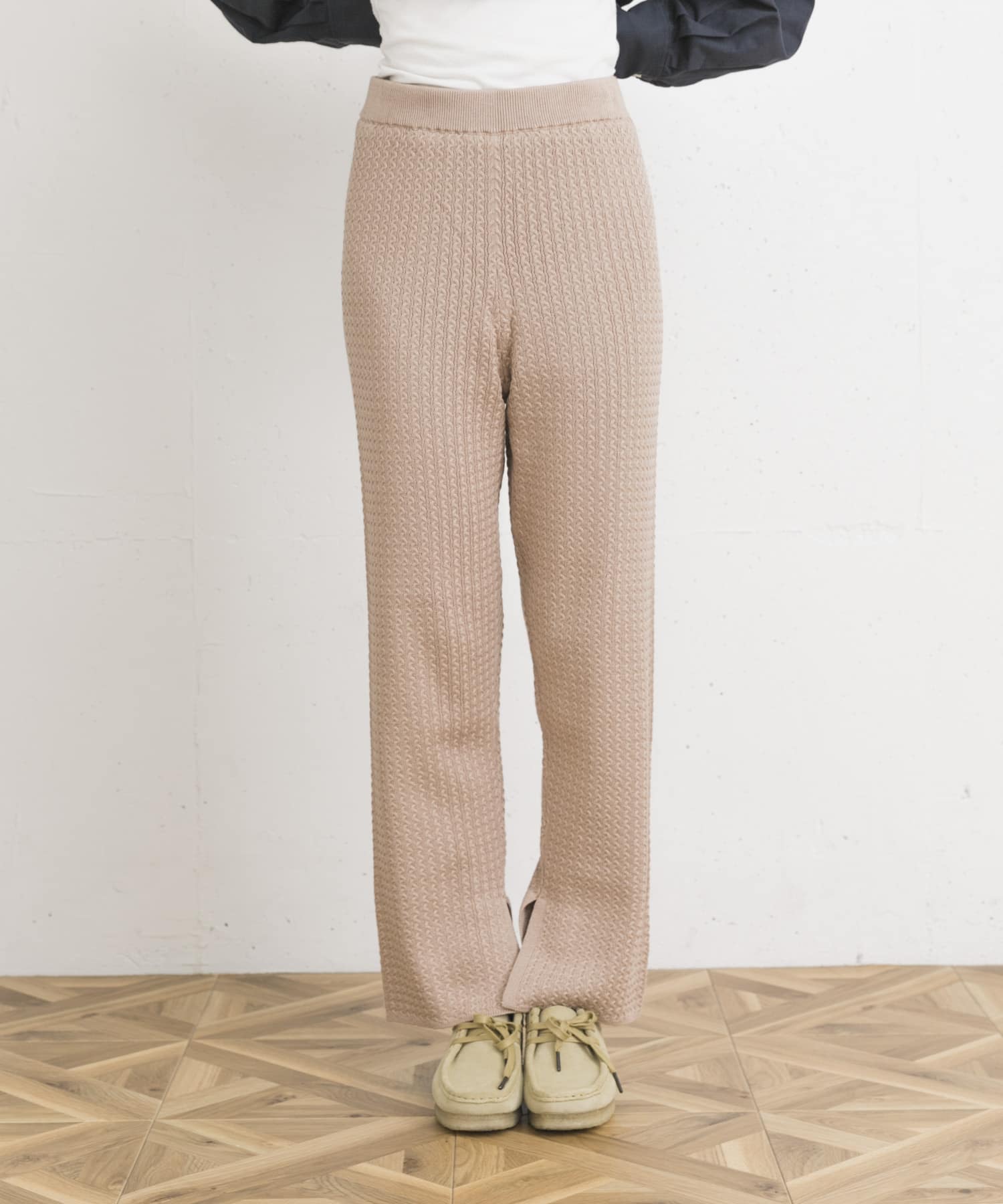 ケーブルニットパンツ BEIGE FREE