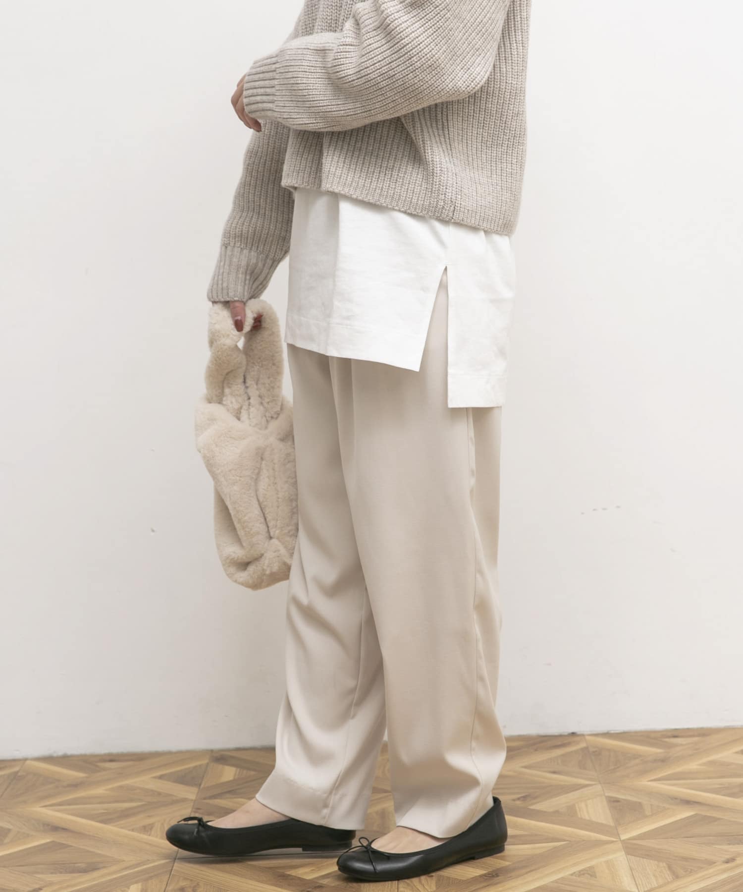 『34サイズ/低身長向けも展開』デザインタックコクーンパンツ ECRU 34