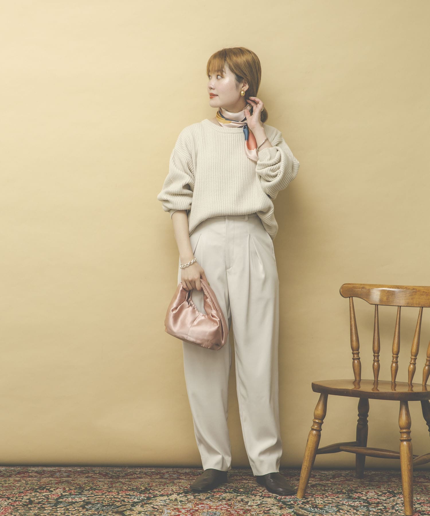 『34サイズ/低身長向けも展開』デザインタックコクーンパンツ ECRU 34