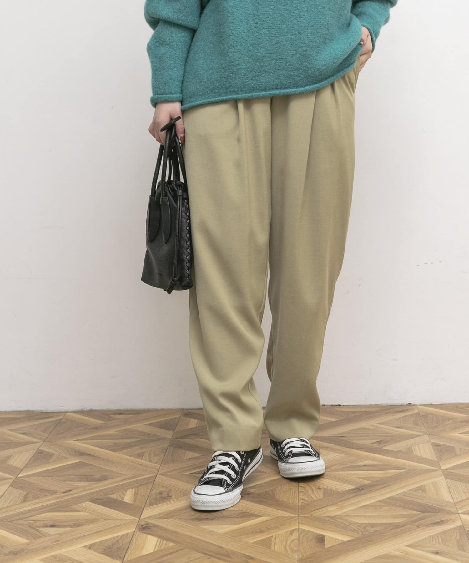 『34サイズ/低身長向けも展開』デザインタックコクーンパンツ L/KHAKI 34