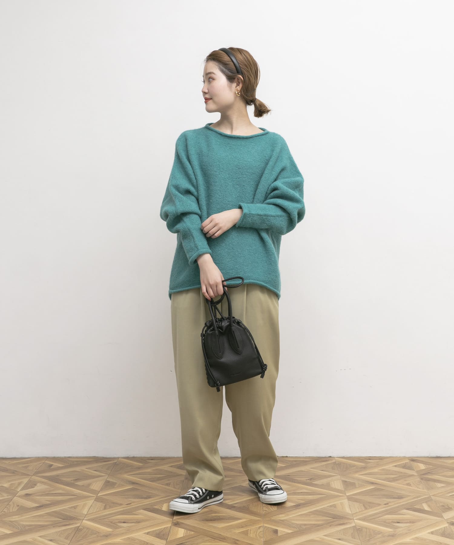 『34サイズ/低身長向けも展開』デザインタックコクーンパンツ L/KHAKI 34