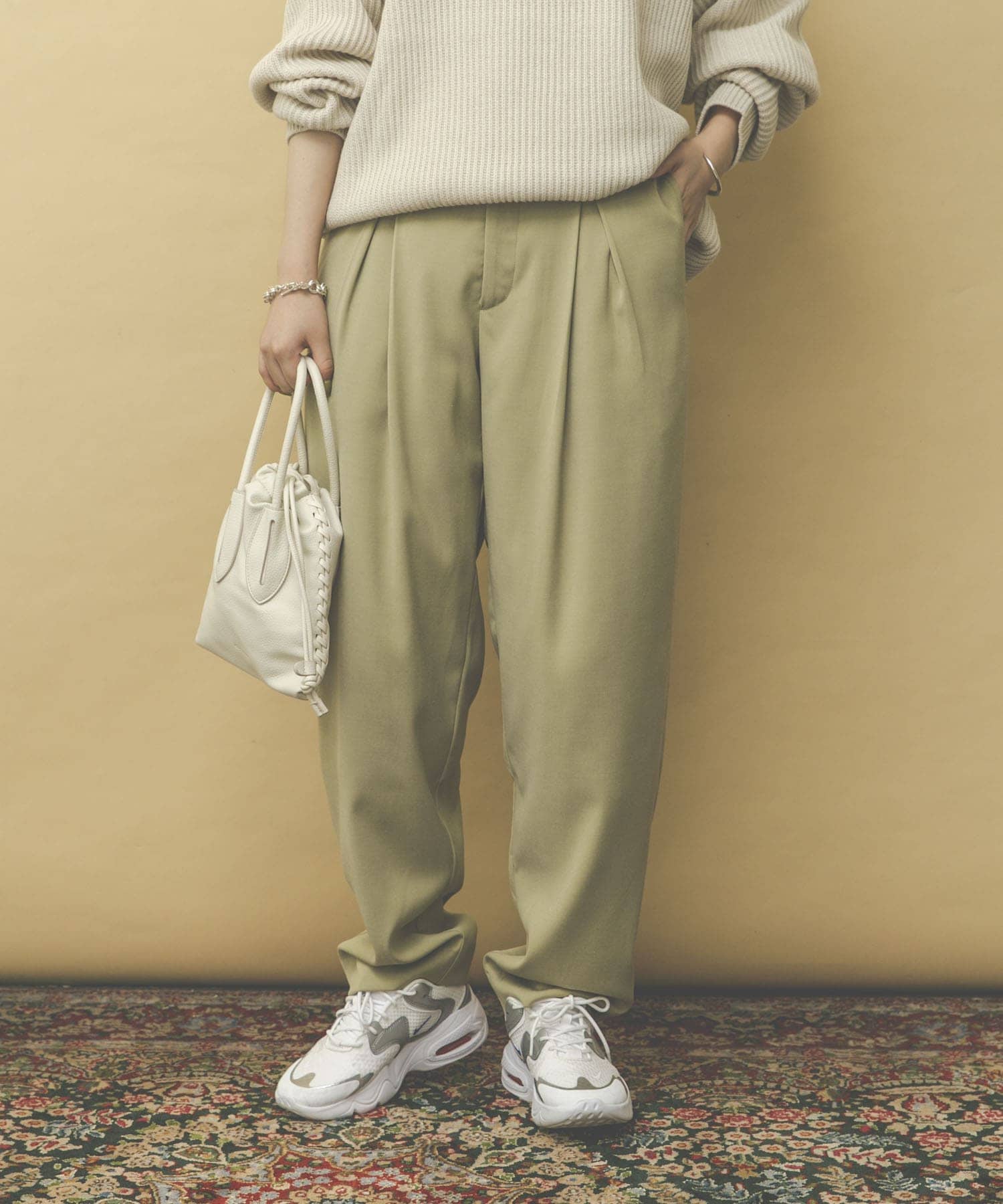 『34サイズ/低身長向けも展開』デザインタックコクーンパンツ L/KHAKI 34
