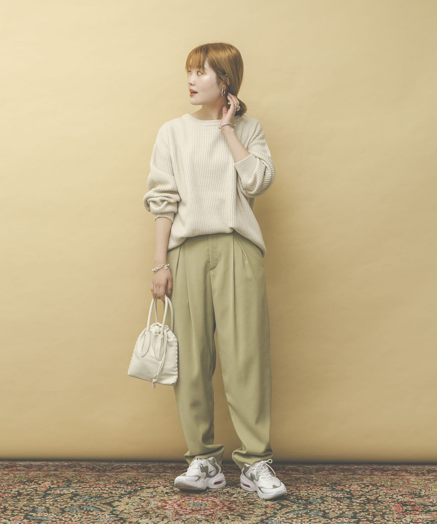 『34サイズ/低身長向けも展開』デザインタックコクーンパンツ L/KHAKI 34