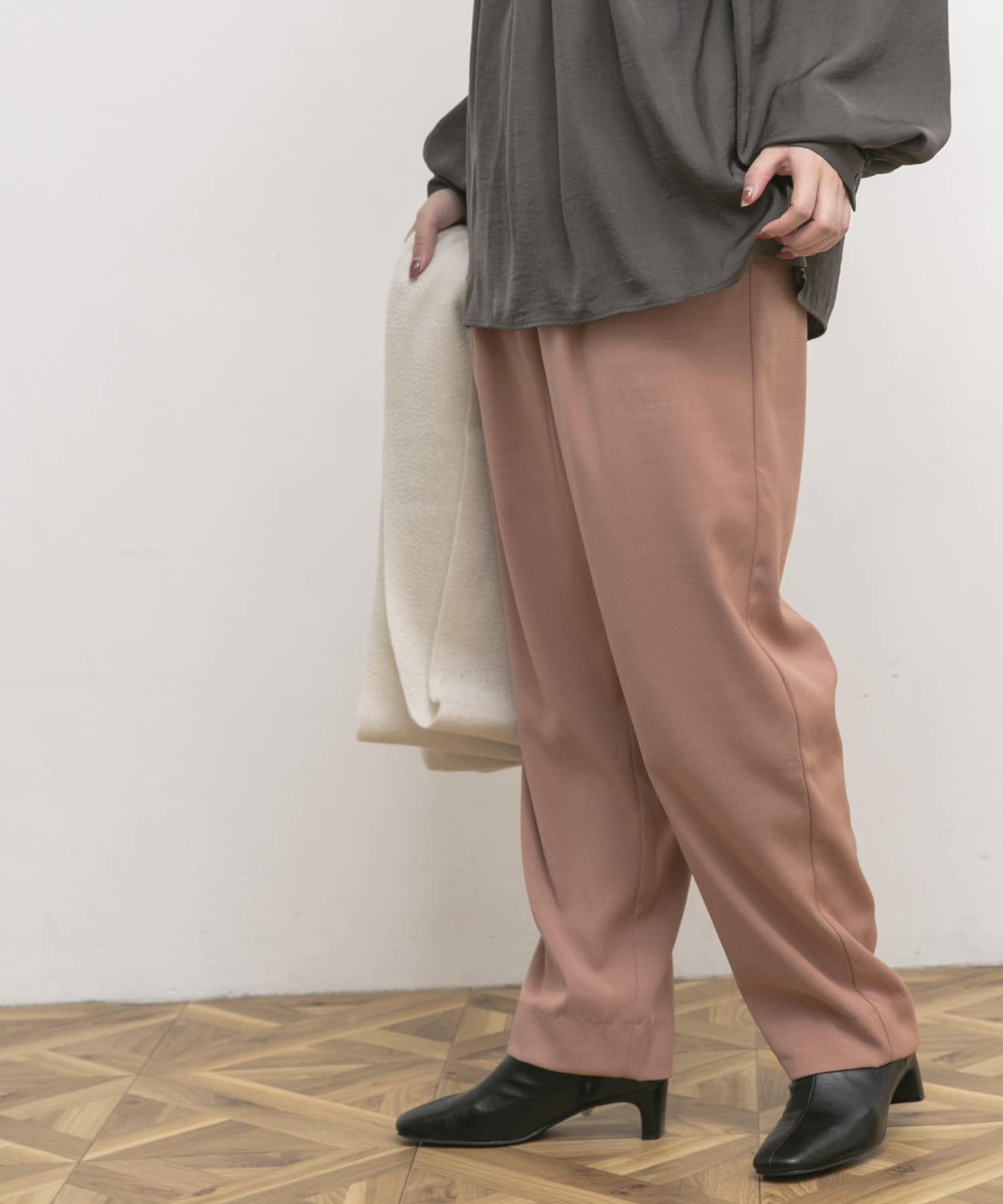 『34サイズ/低身長向けも展開』デザインタックコクーンパンツ PINK 34