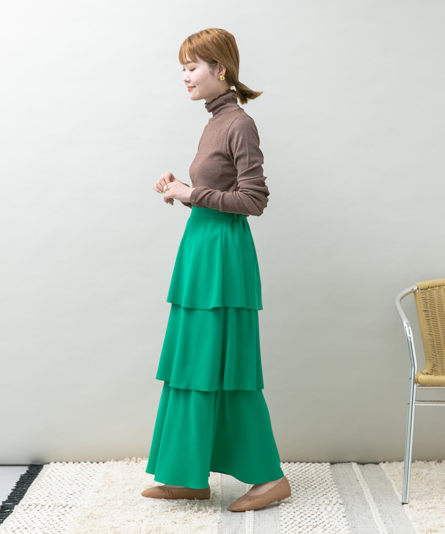 ティアードスカート GREEN FREE
