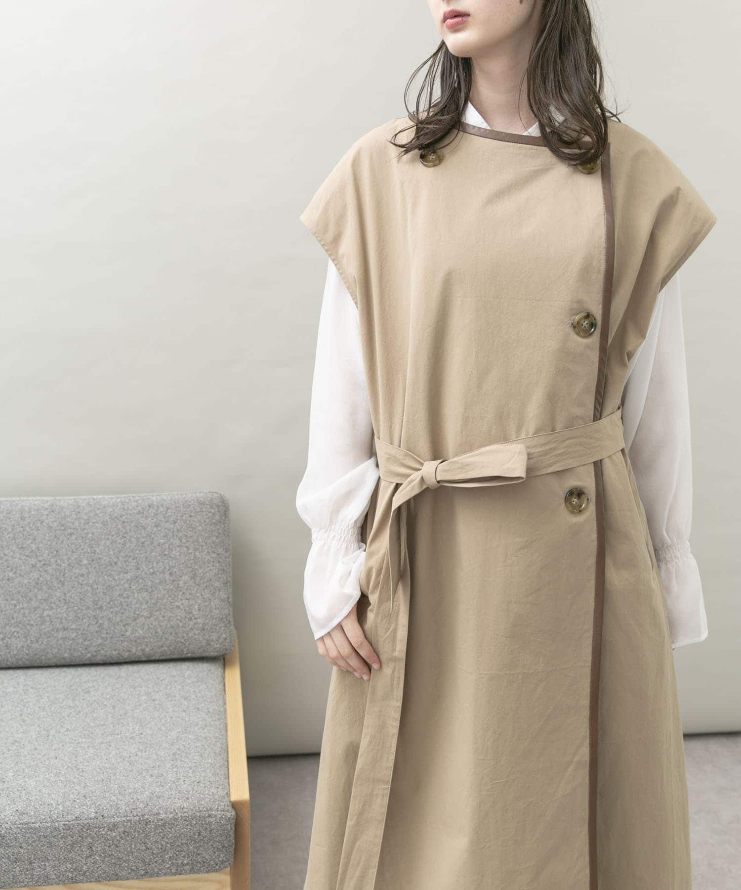 トレンチ風ロングベスト BEIGE FREE