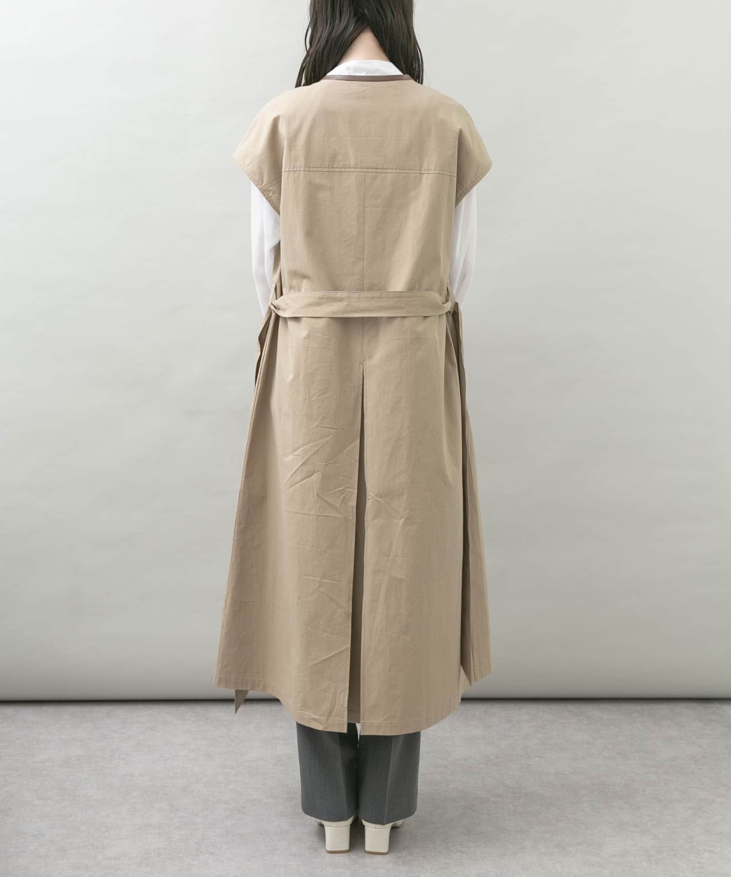 トレンチ風ロングベスト BEIGE FREE