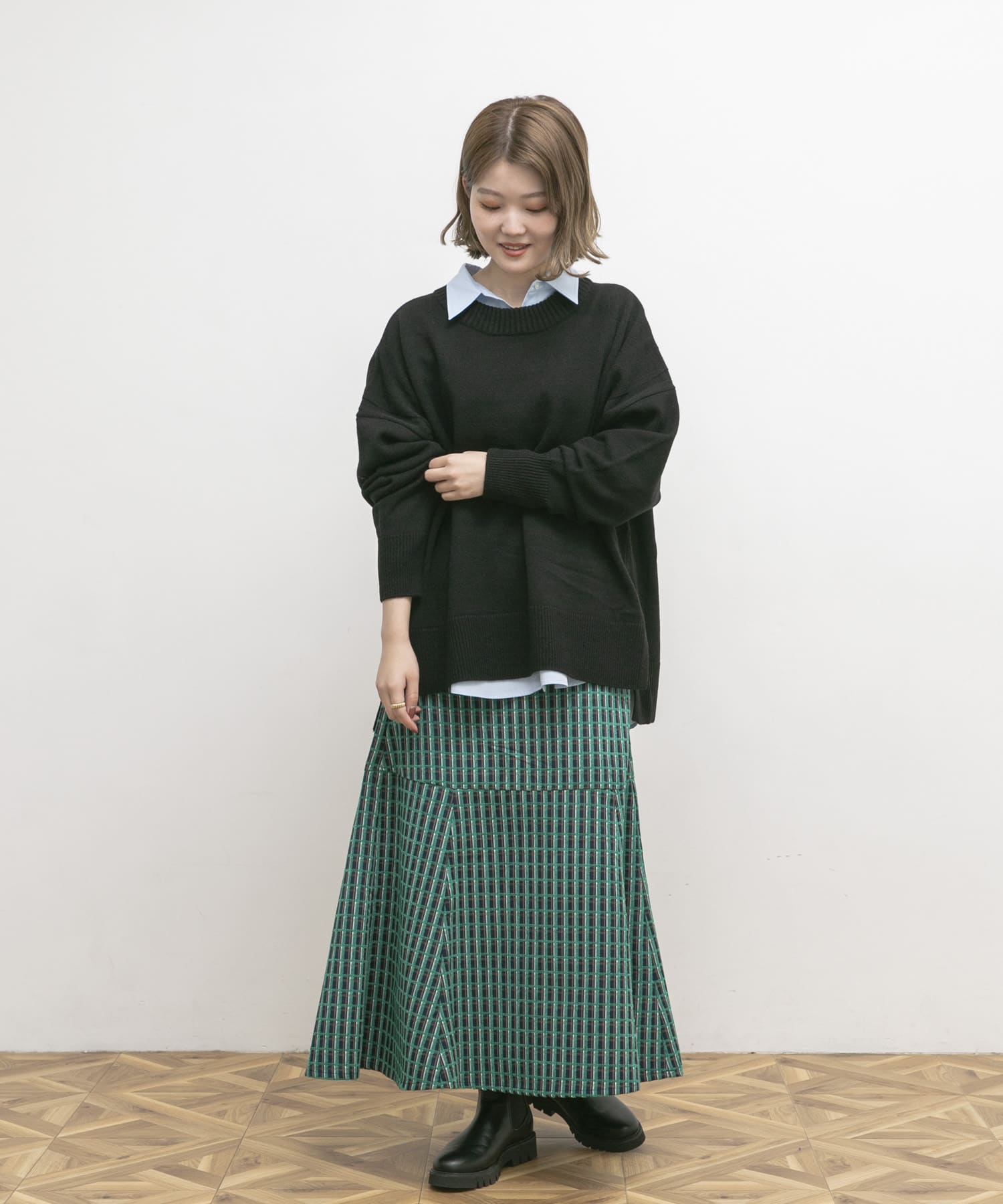 モールチェックマーメイドスカート GREEN 36