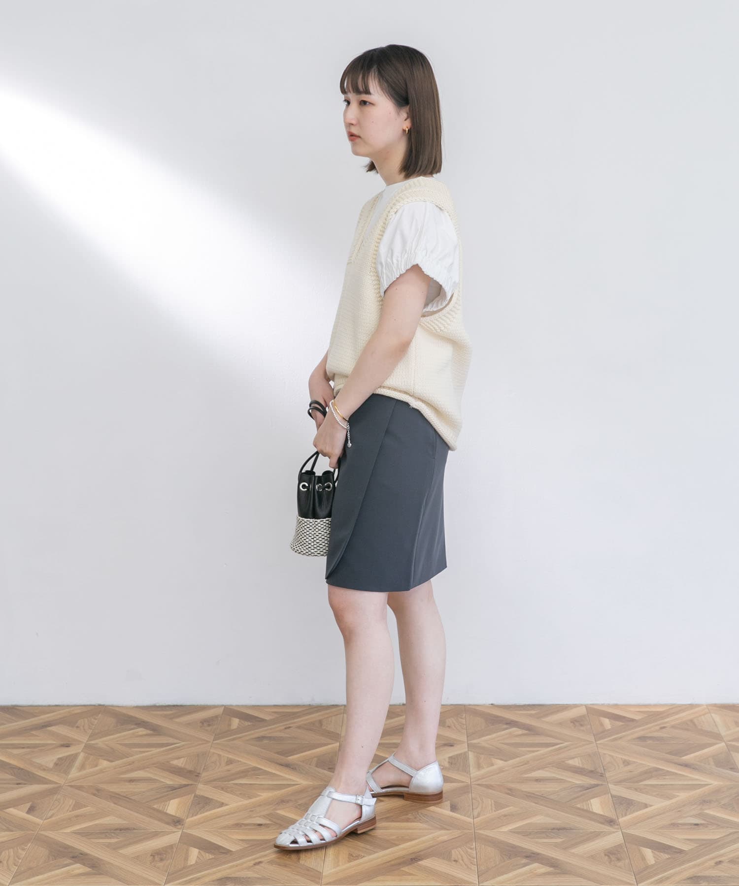 アームギャザーTシャツ WHITE FREE