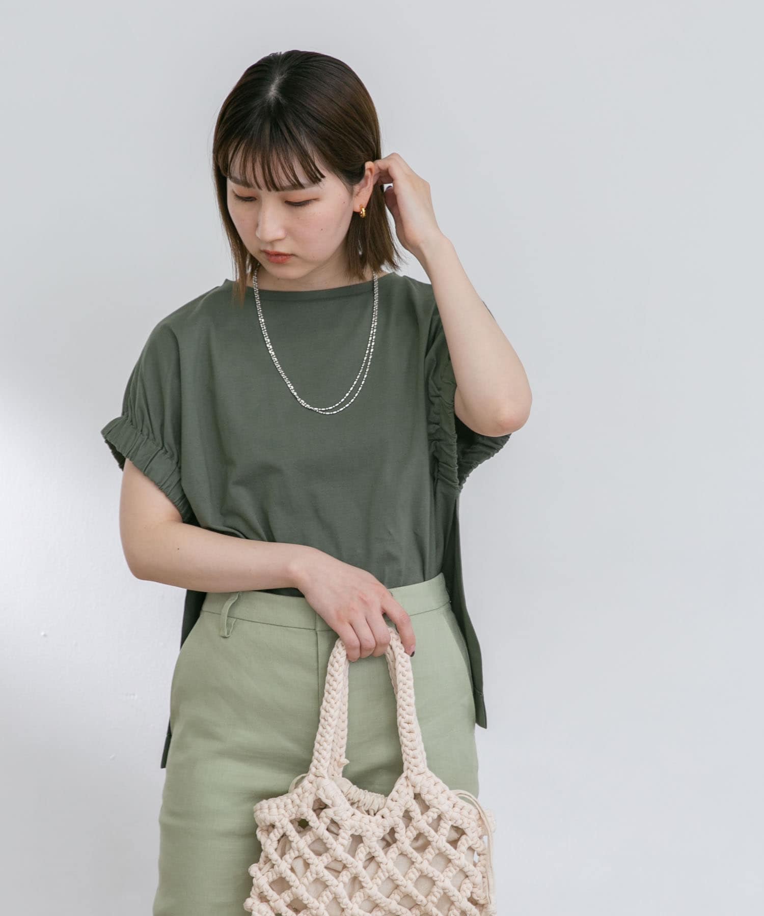 アームギャザーTシャツ KHAKI FREE