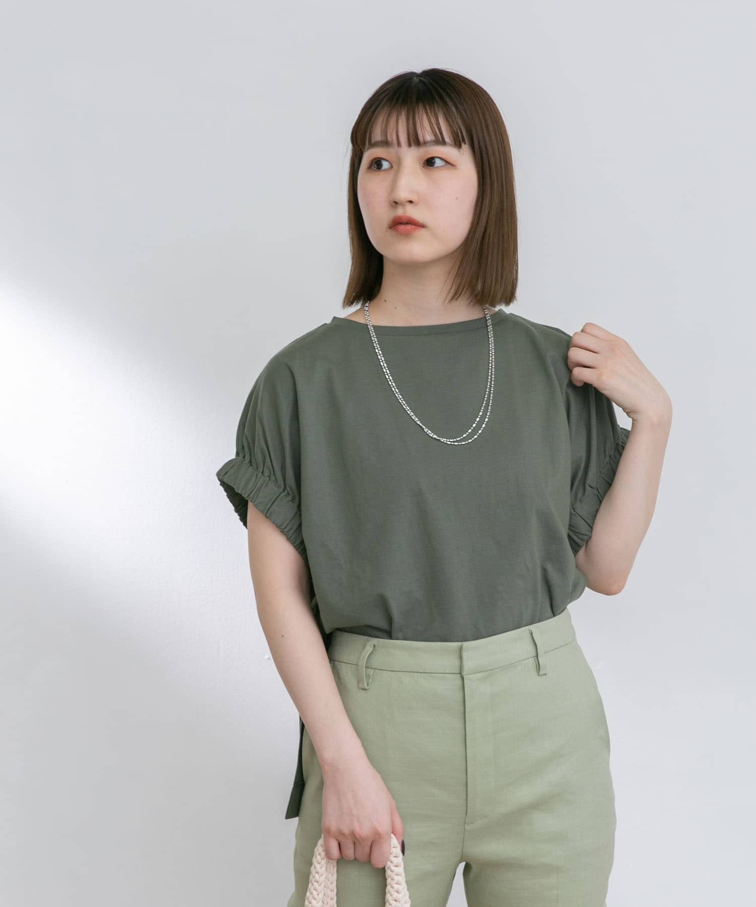 アームギャザーTシャツ KHAKI FREE