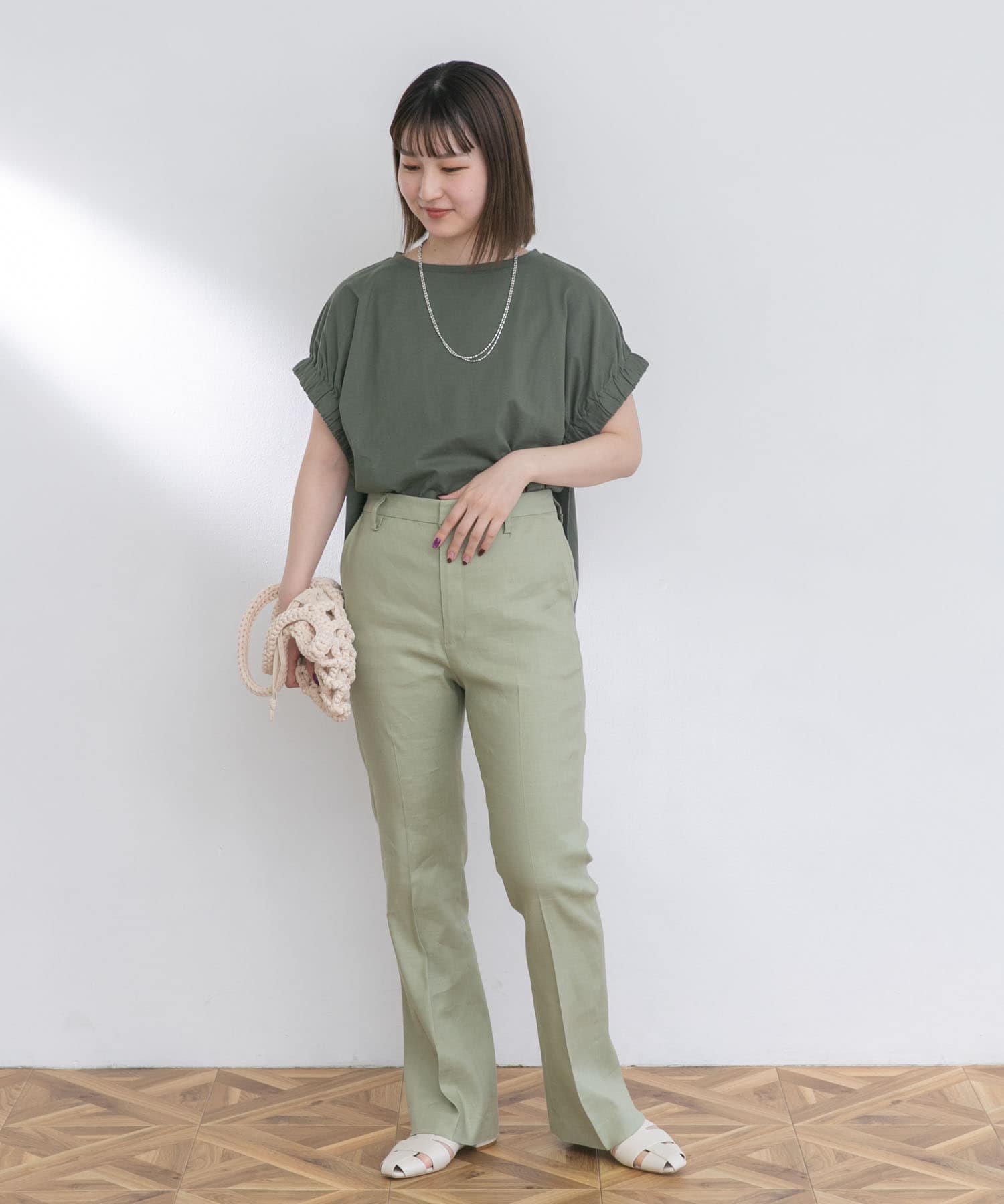 アームギャザーTシャツ KHAKI FREE