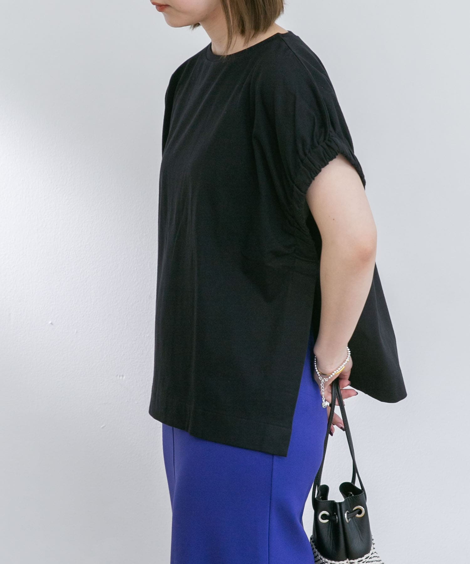 アームギャザーTシャツ BLACK FREE