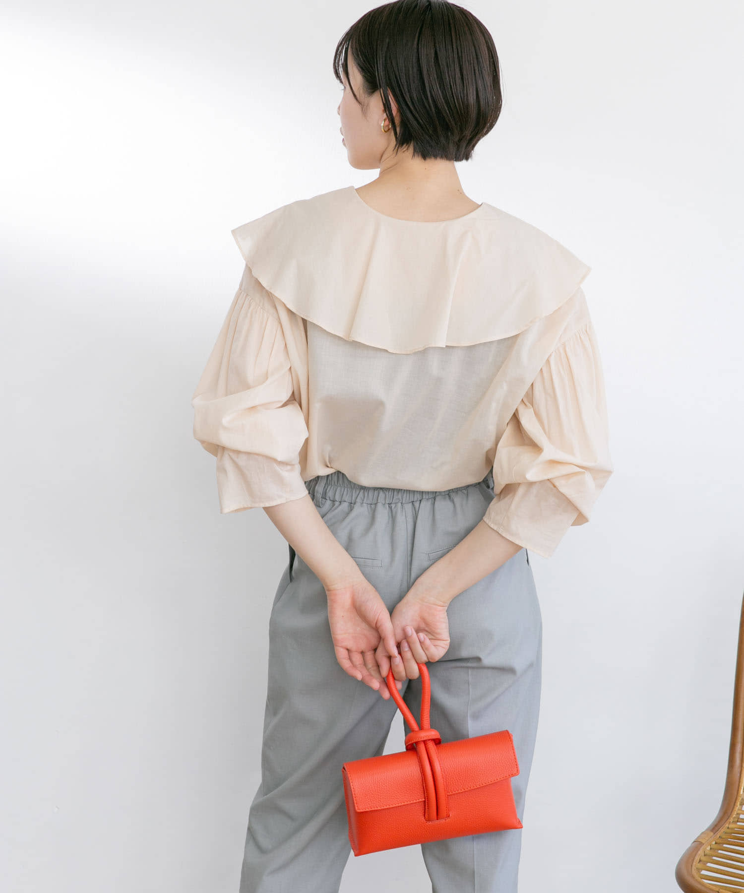 コットンラッフルカラーブラウス BEIGE FREE