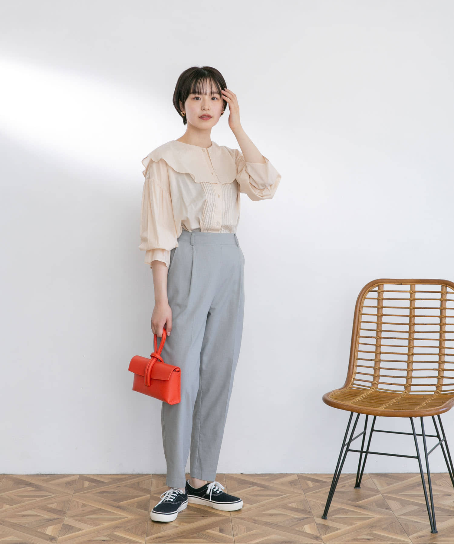 コットンラッフルカラーブラウス BEIGE FREE