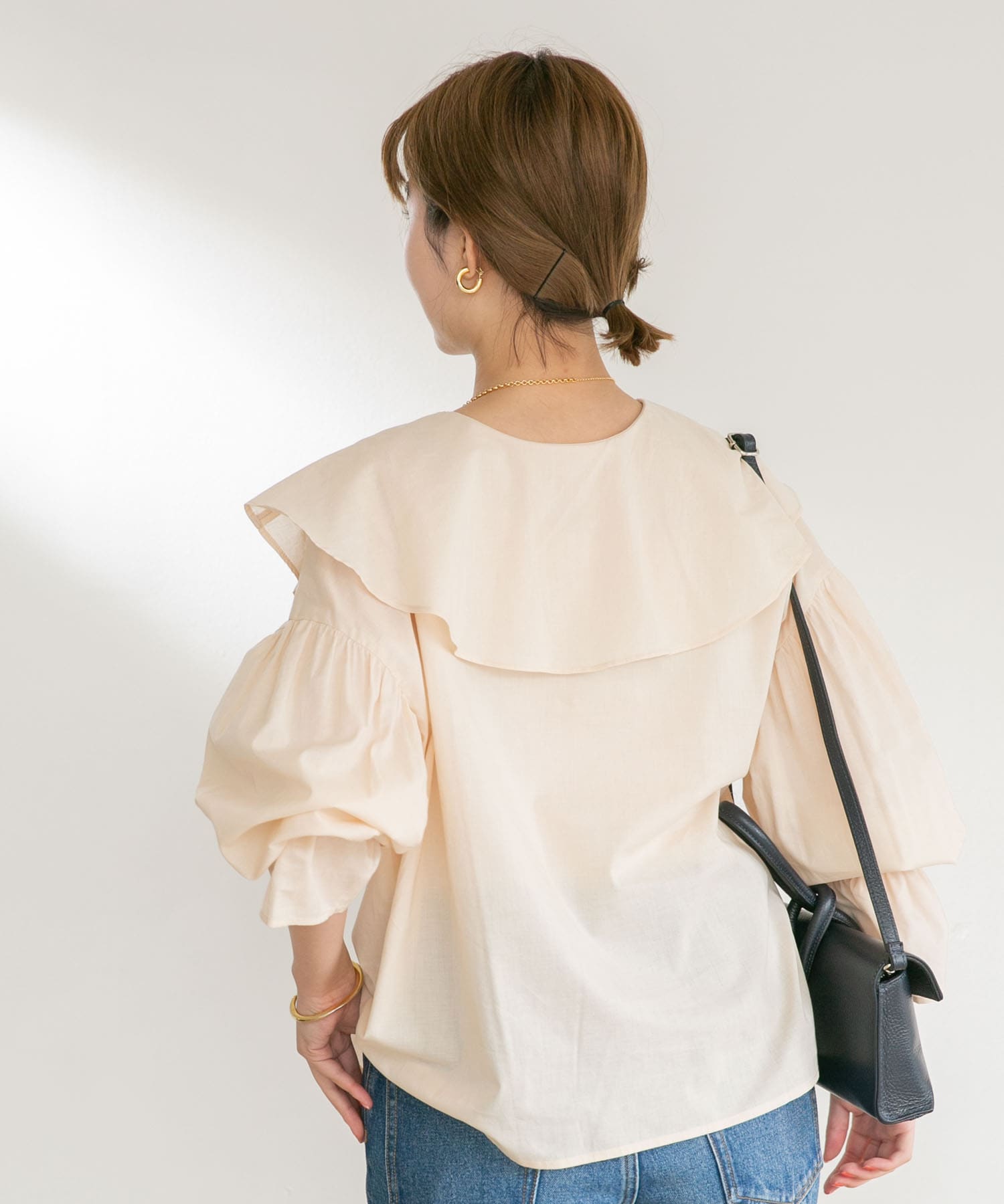 コットンラッフルカラーブラウス BEIGE FREE