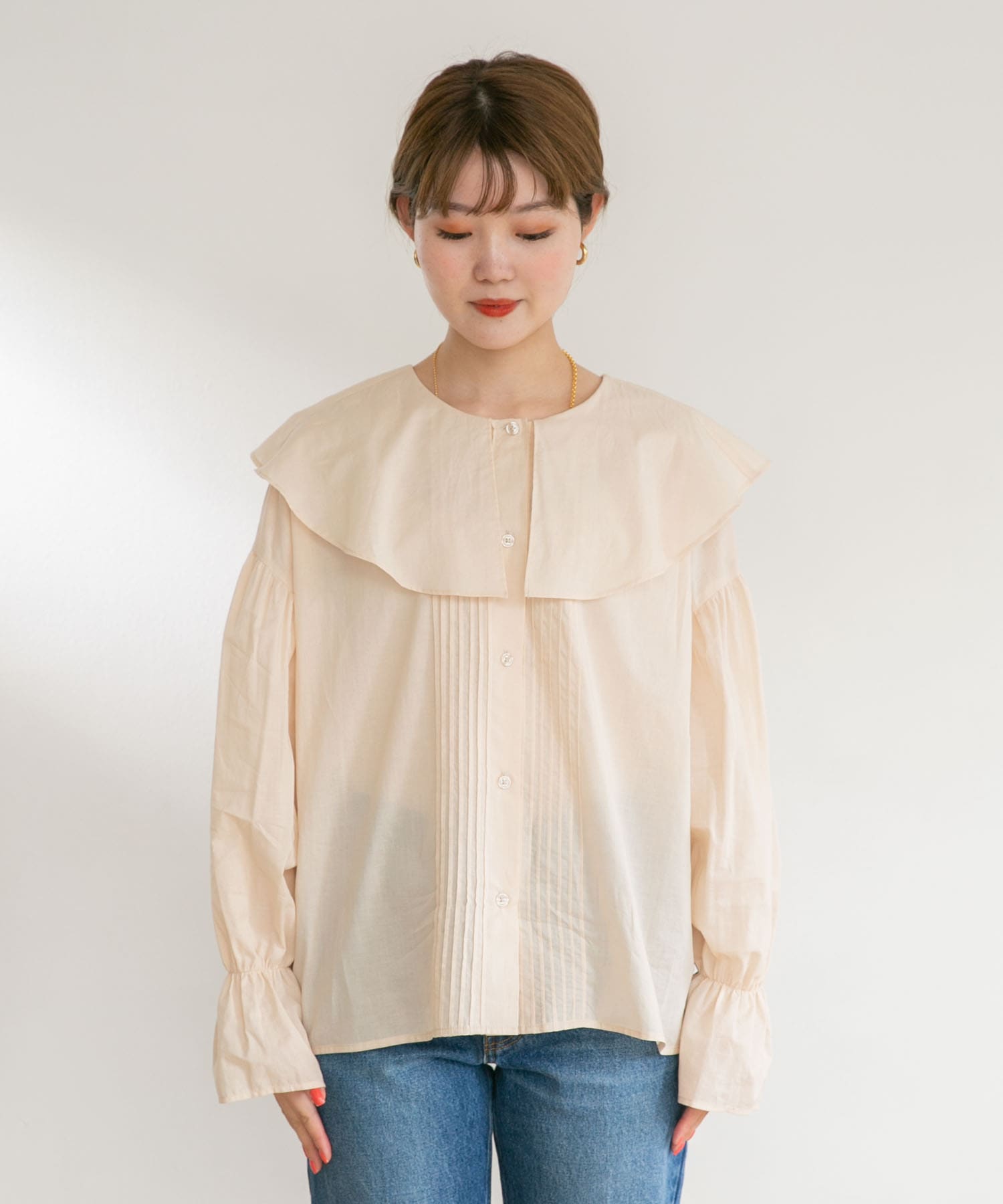 コットンラッフルカラーブラウス BEIGE FREE