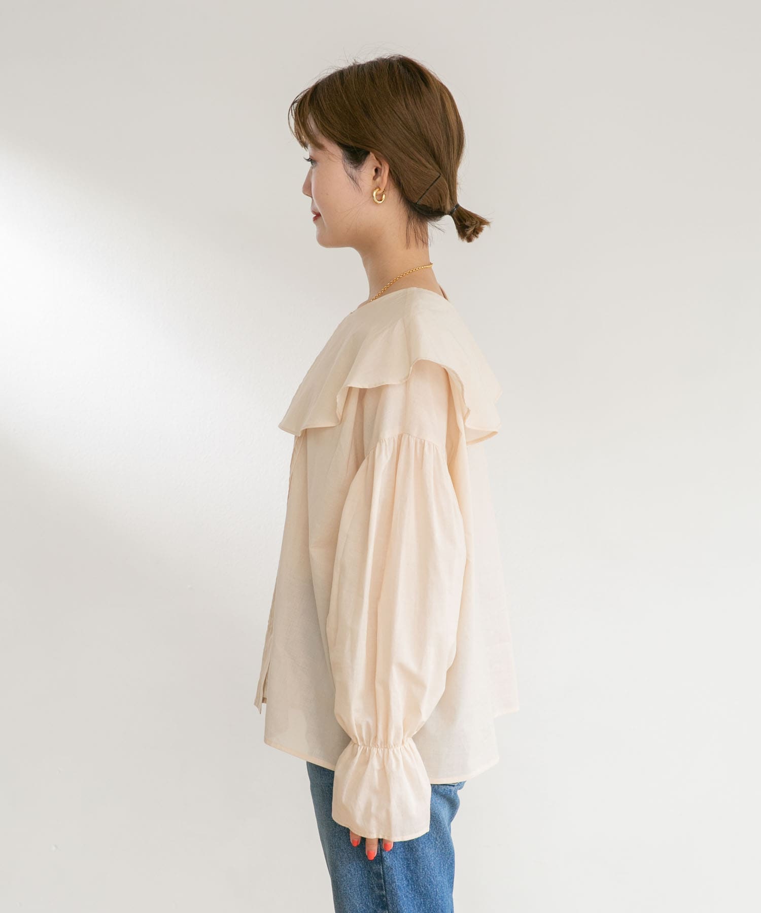 コットンラッフルカラーブラウス BEIGE FREE