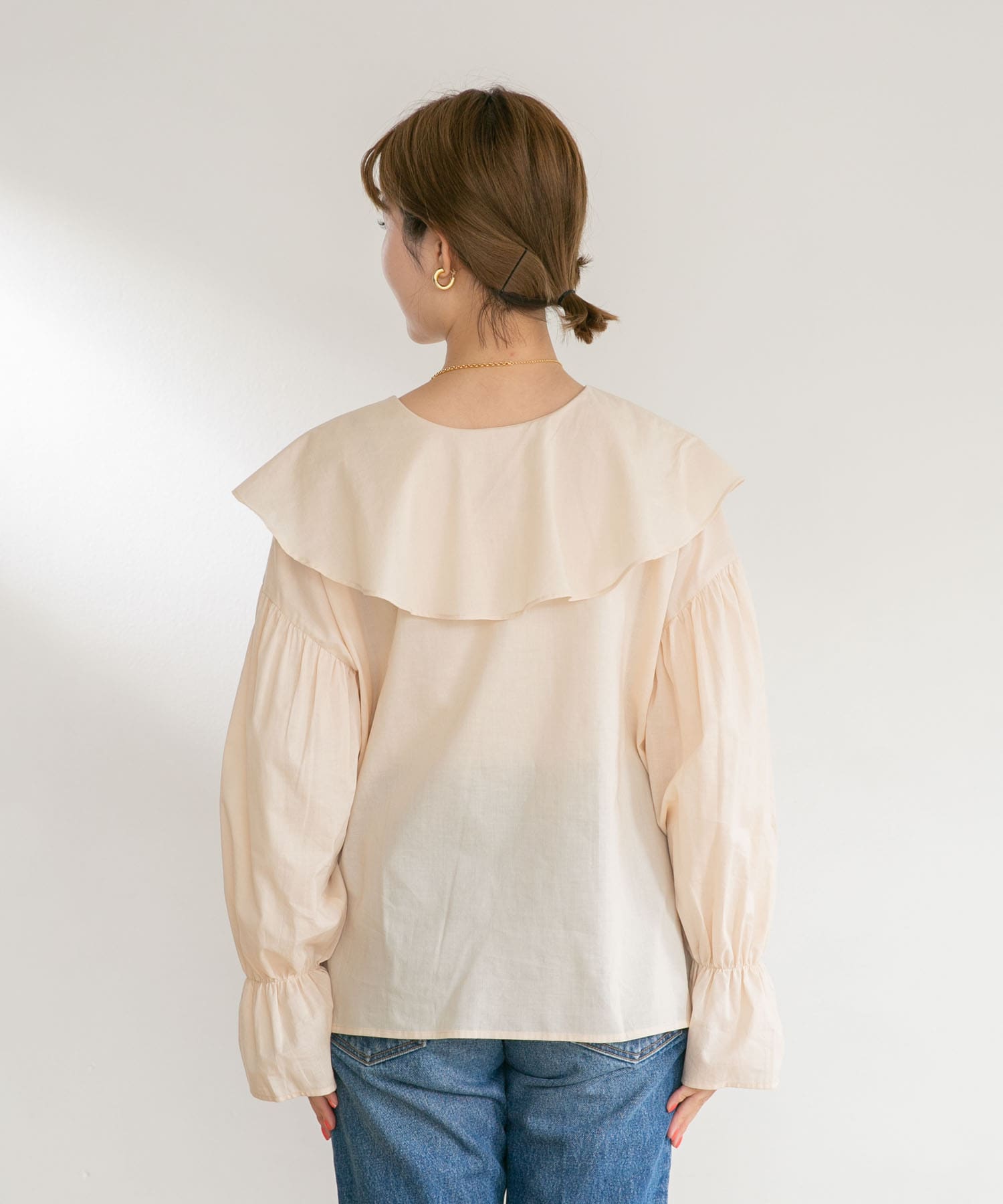 コットンラッフルカラーブラウス BEIGE FREE
