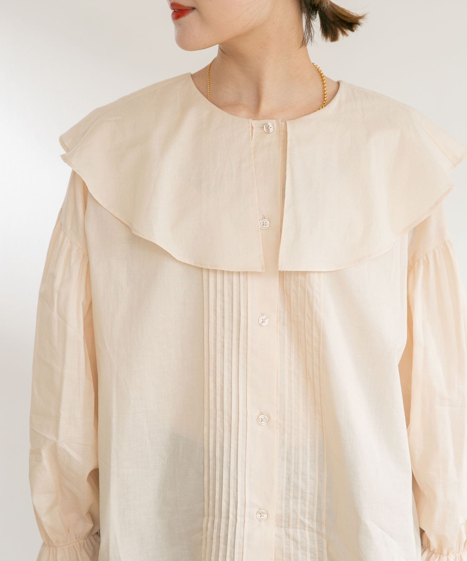 コットンラッフルカラーブラウス BEIGE FREE