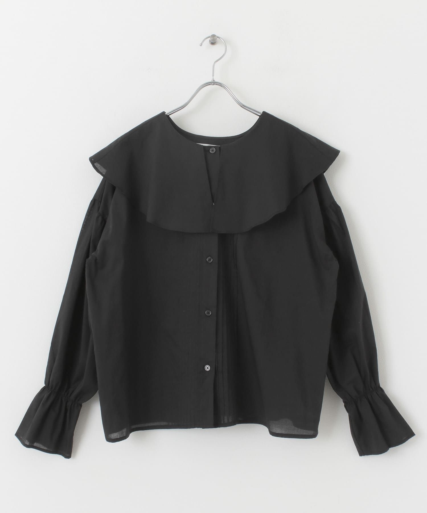 コットンラッフルカラーブラウス BLACK FREE