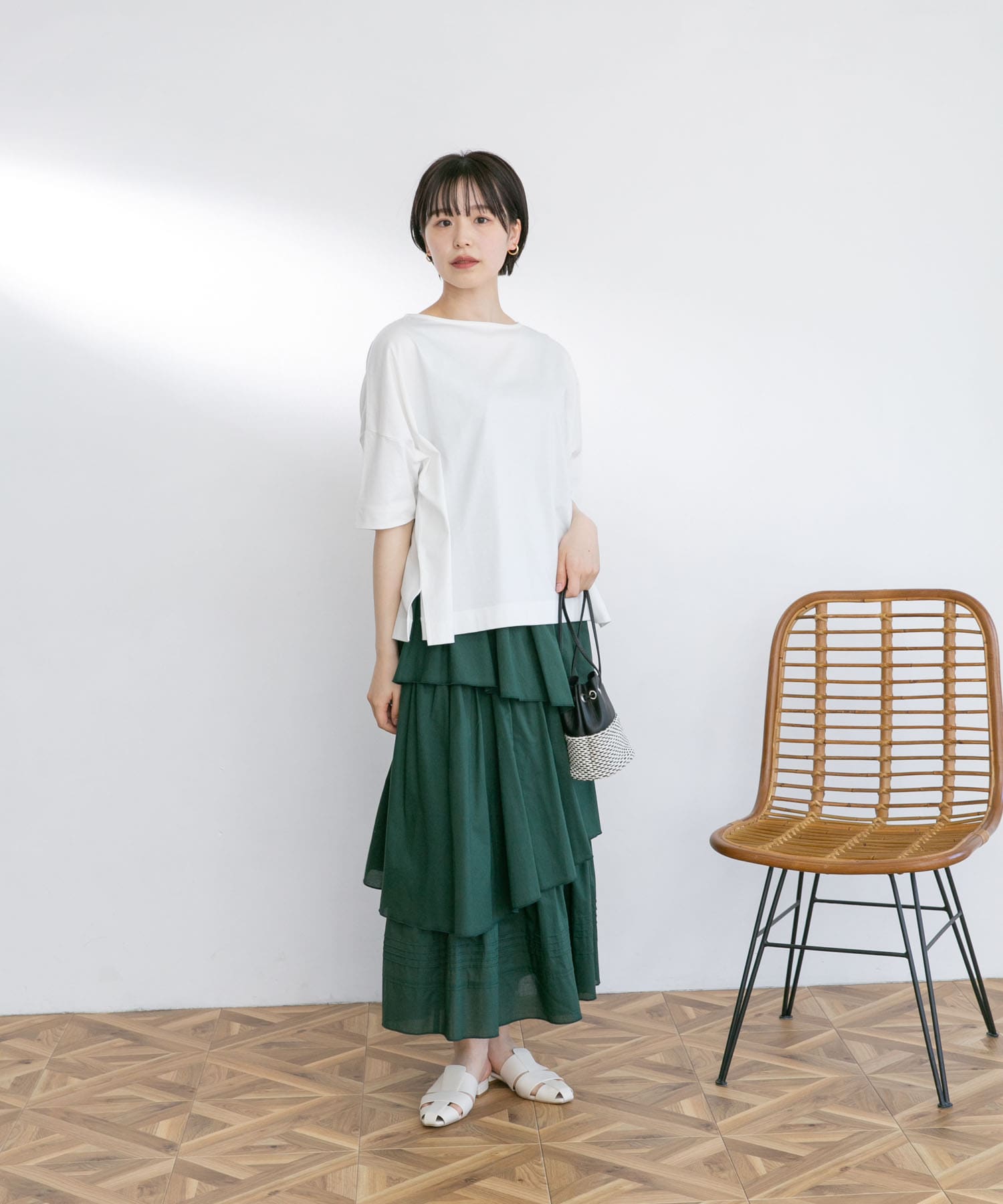 ランダムティアードロングスカート GREEN FREE